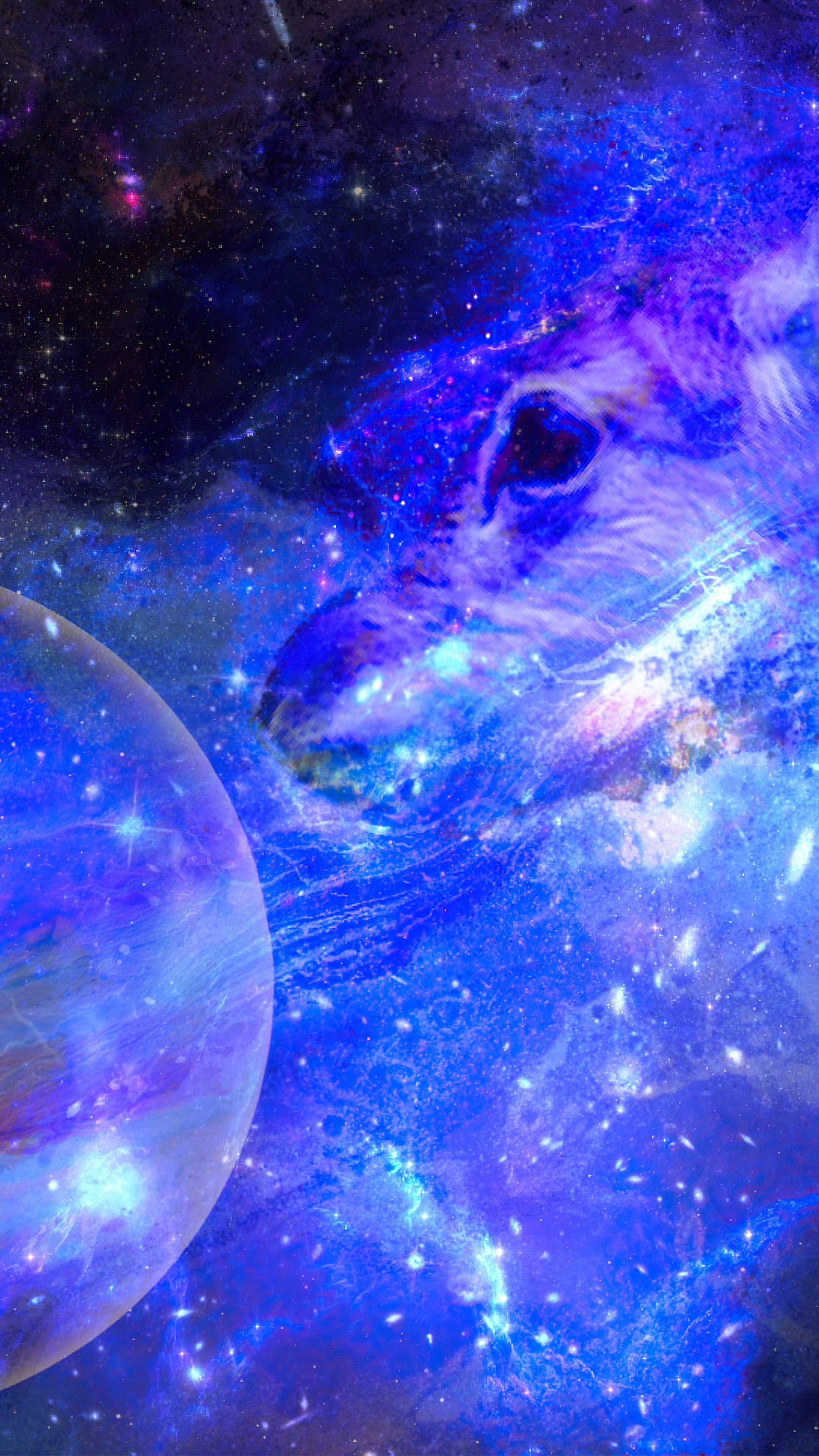 Deer in a cosmic galaxy with a planet HD Phone Wallpaper