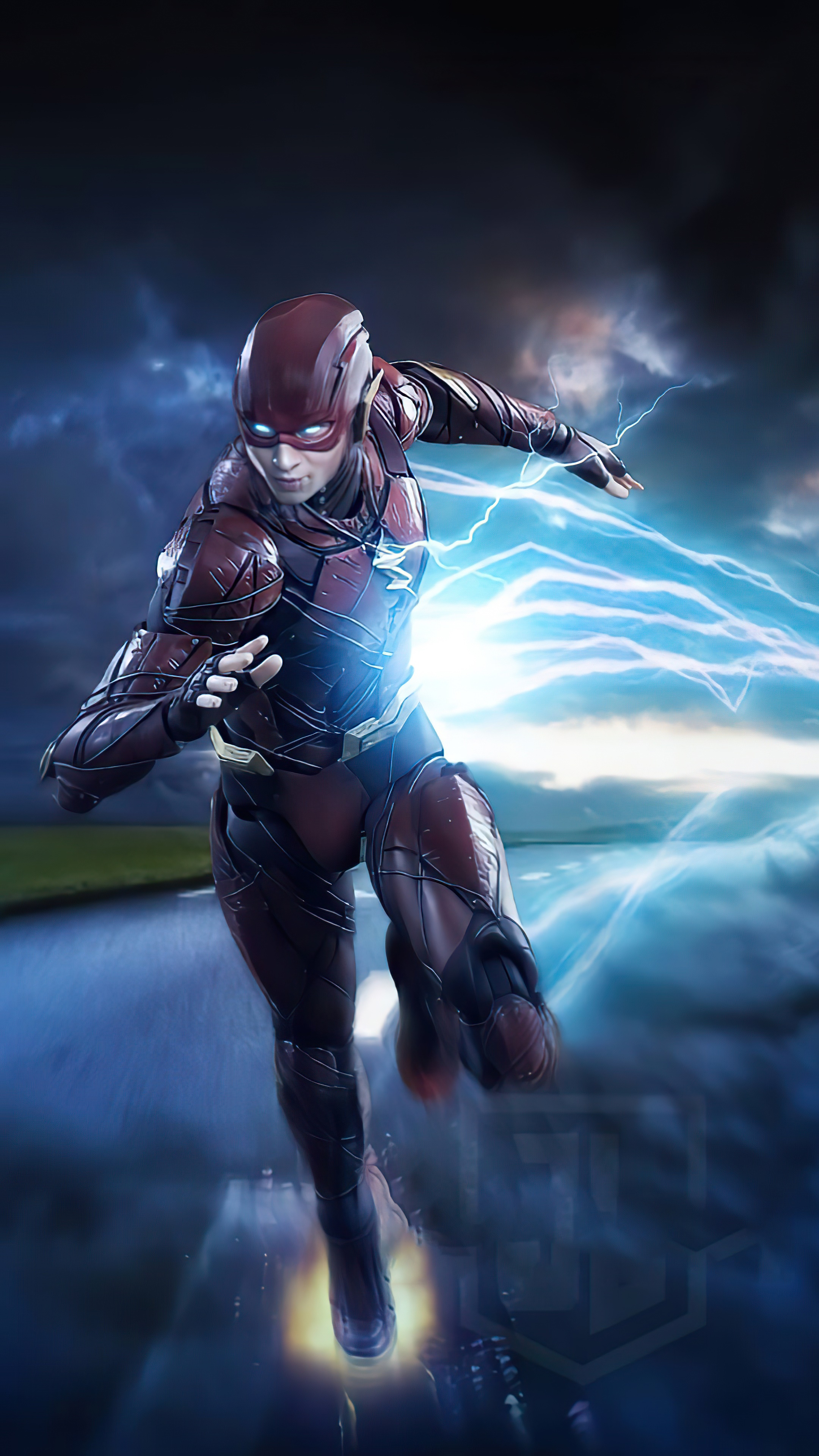 The Flash running with lightning in a dark sky HD Phone Wallpaper