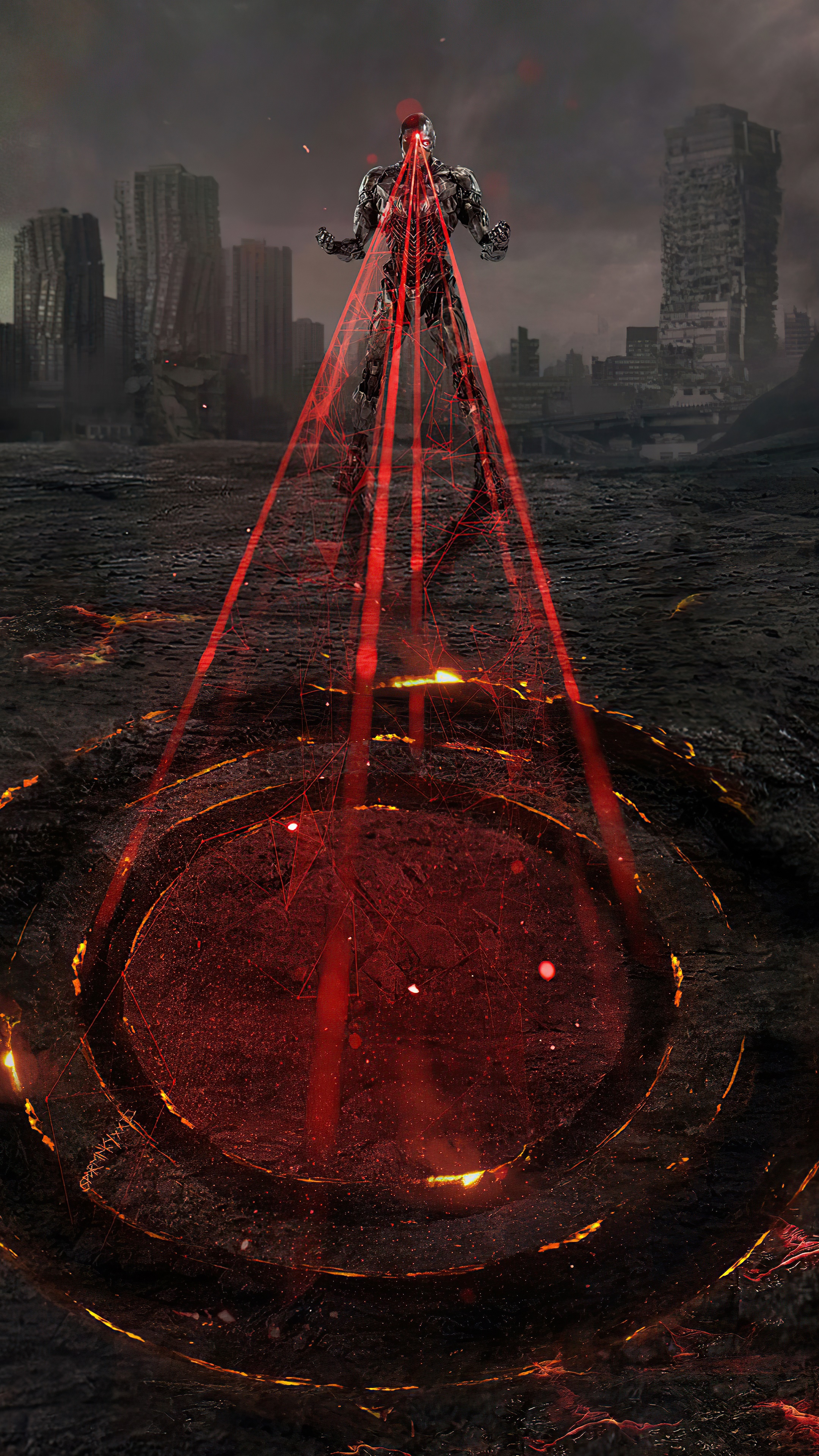 Cyborg from Justice League with red energy beams HD Phone Wallpaper