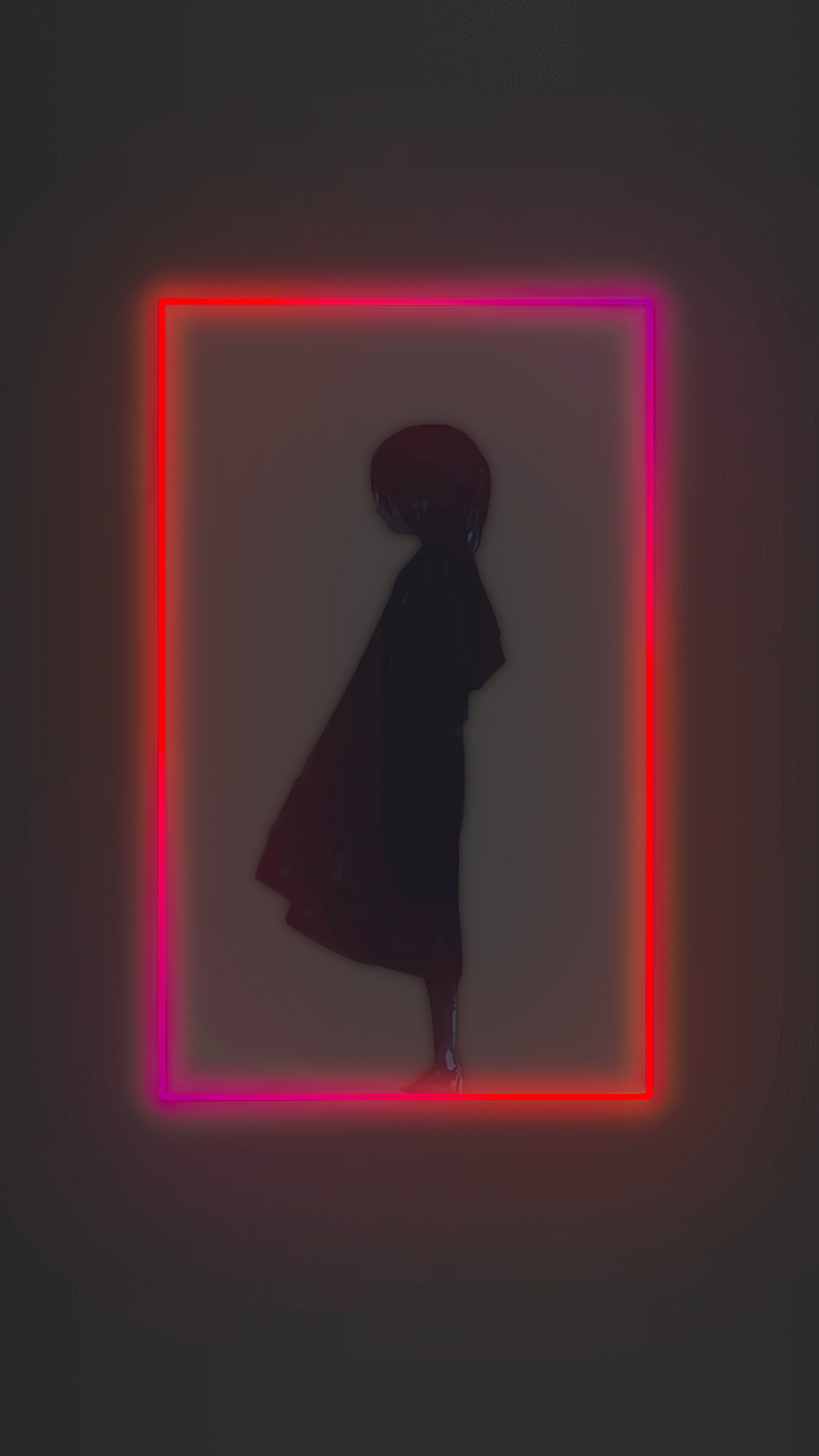 Anime girl silhouette in neon frame HD Phone Wallpaper