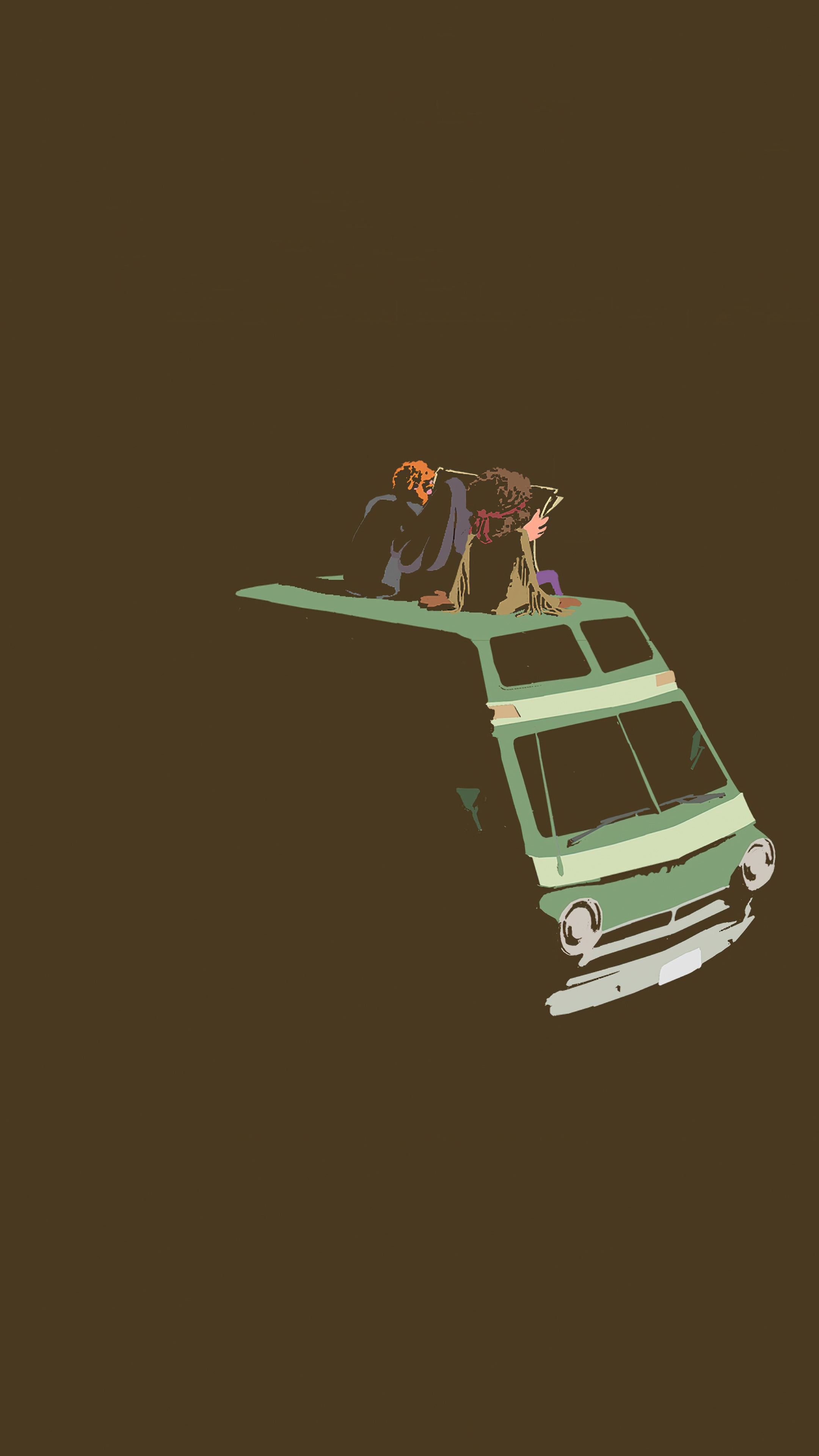 Two people on top of a green van HD Phone Wallpaper