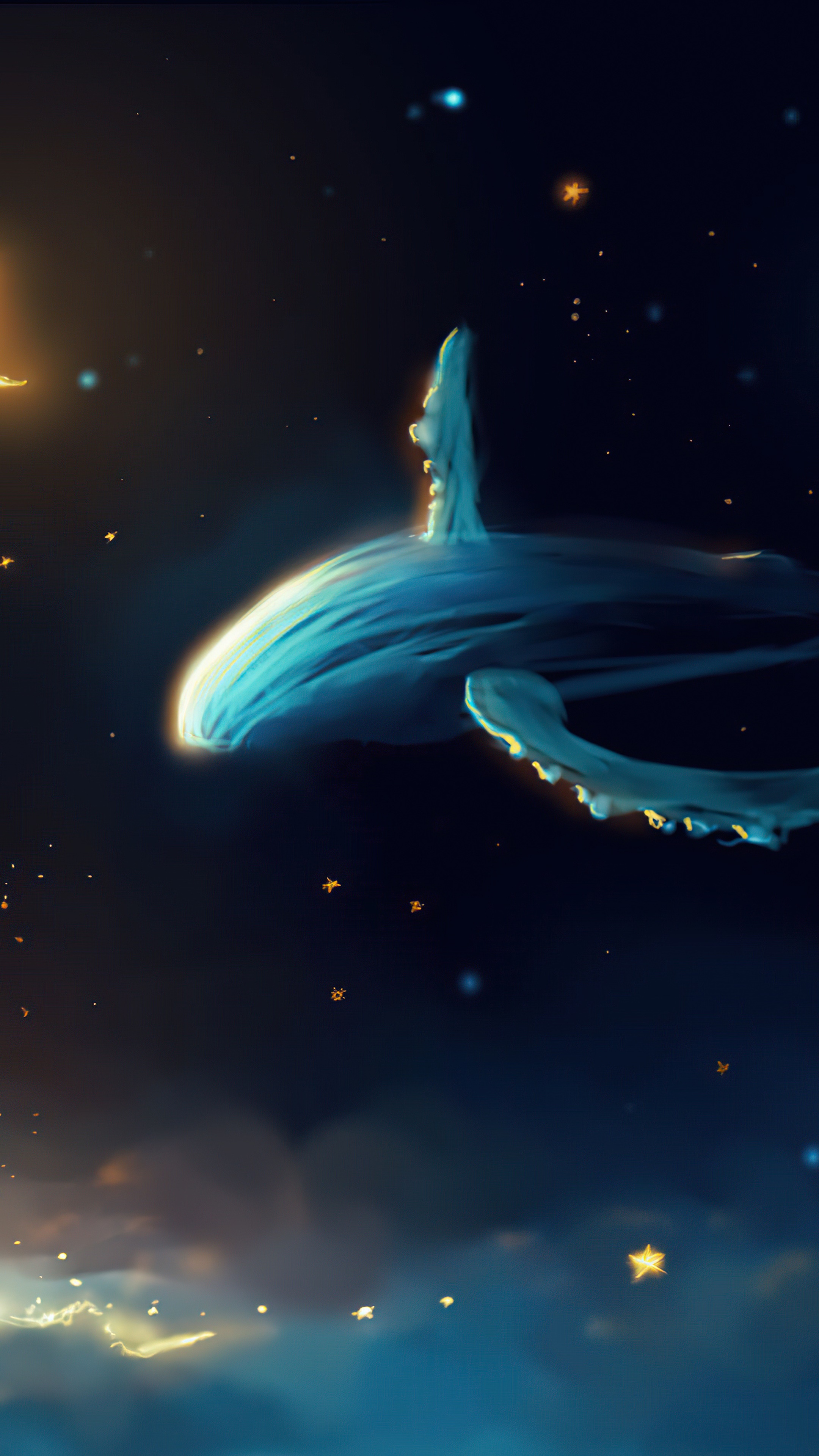 Whale swimming in starry night sky HD Phone Wallpaper