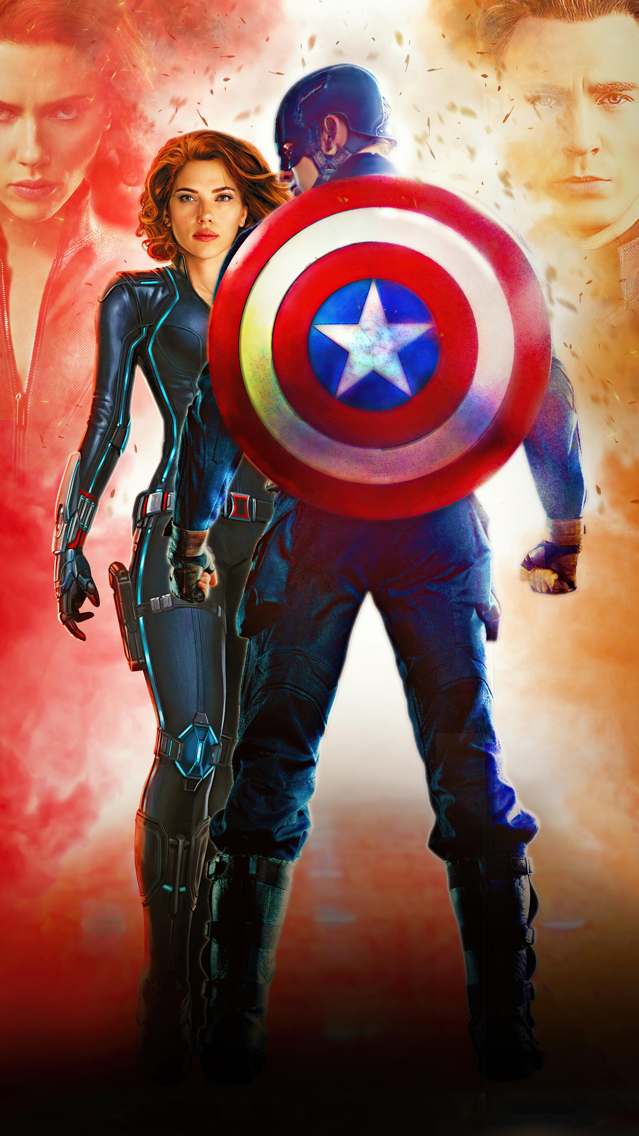 Black Widow and Captain America artwork HD Phone Wallpaper