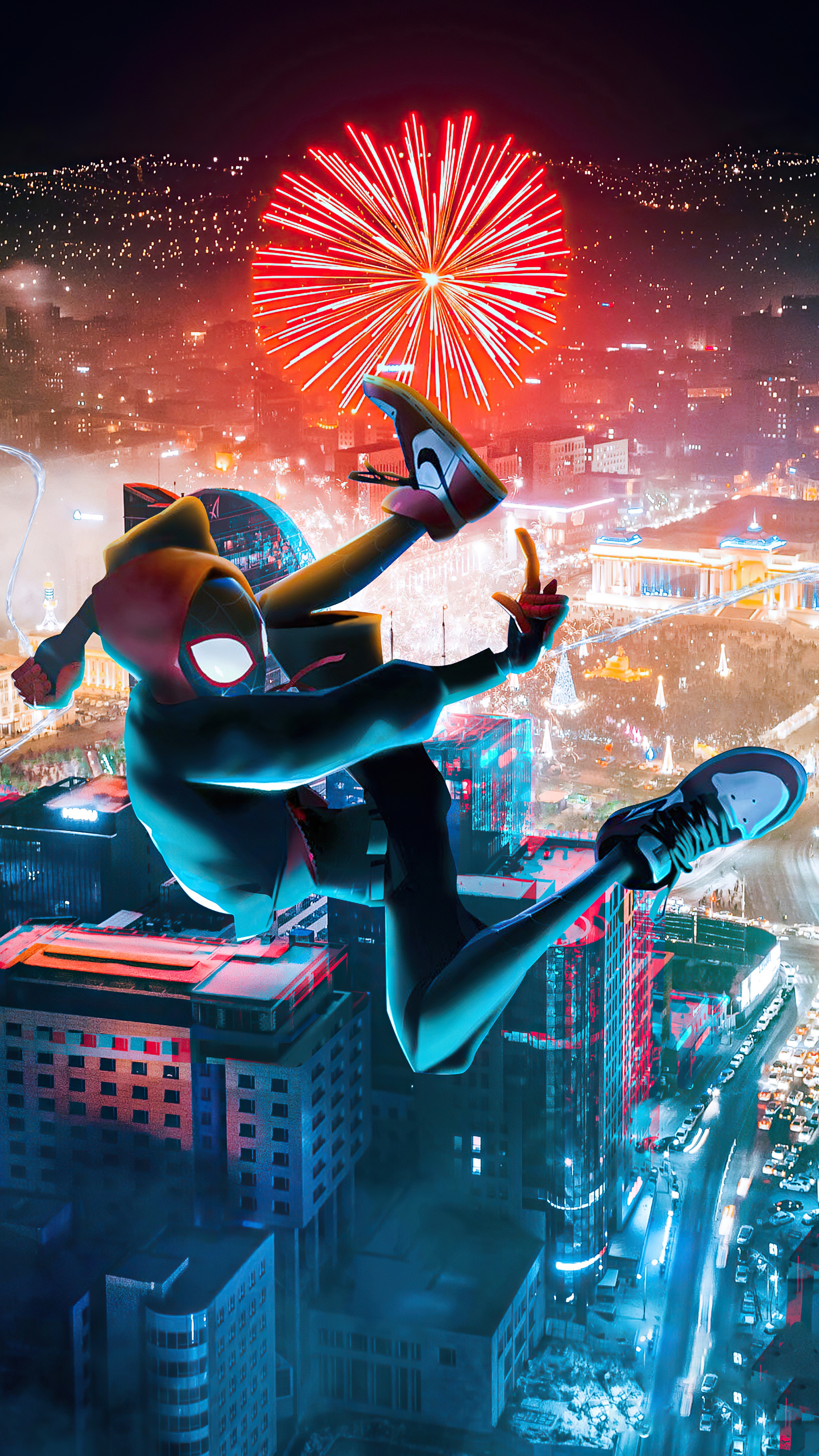 Spider-Man from Marvel Comics with Fireworks HD Phone Wallpaper