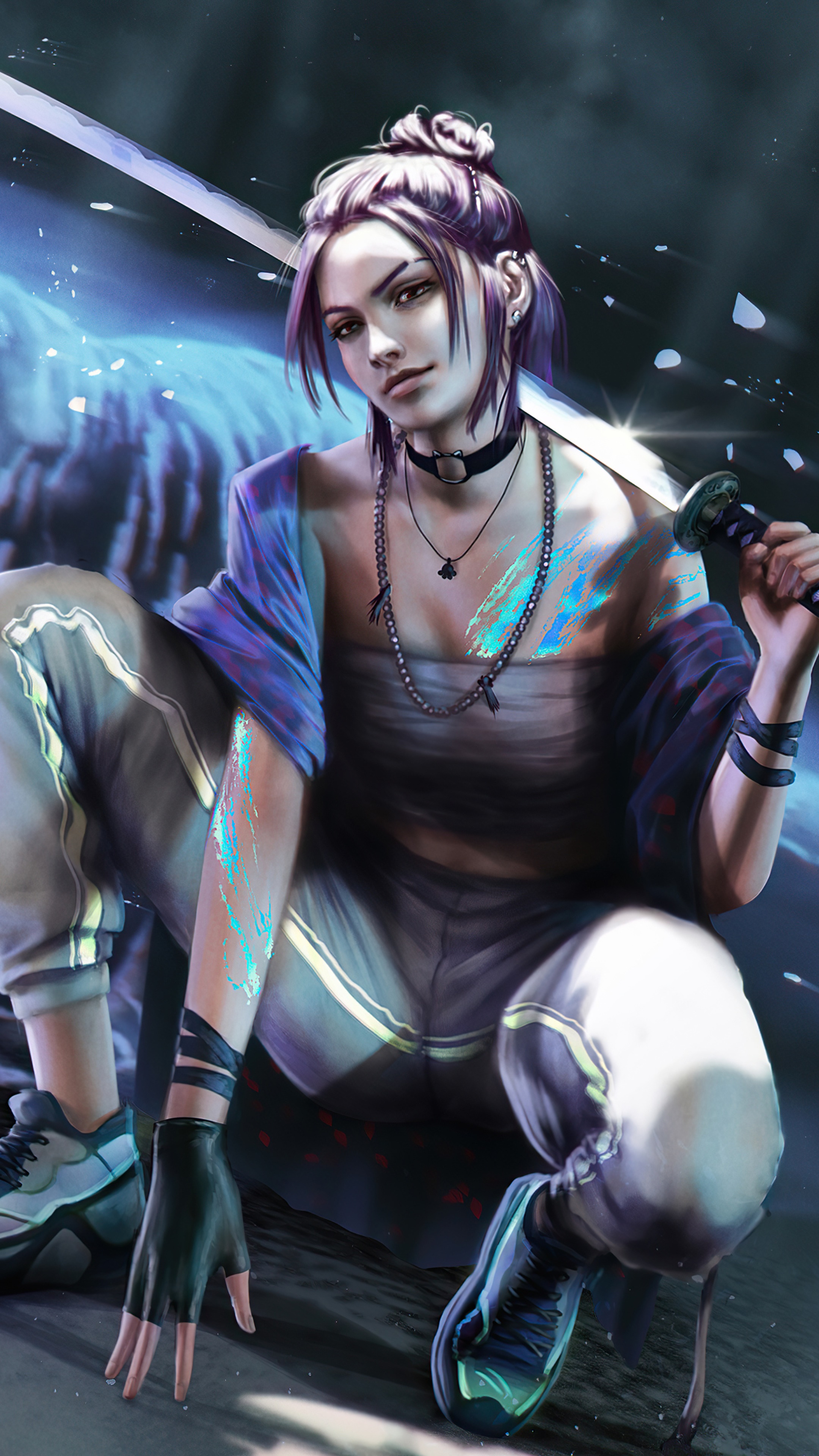 Warrior with sword and blue markings HD Phone Wallpaper