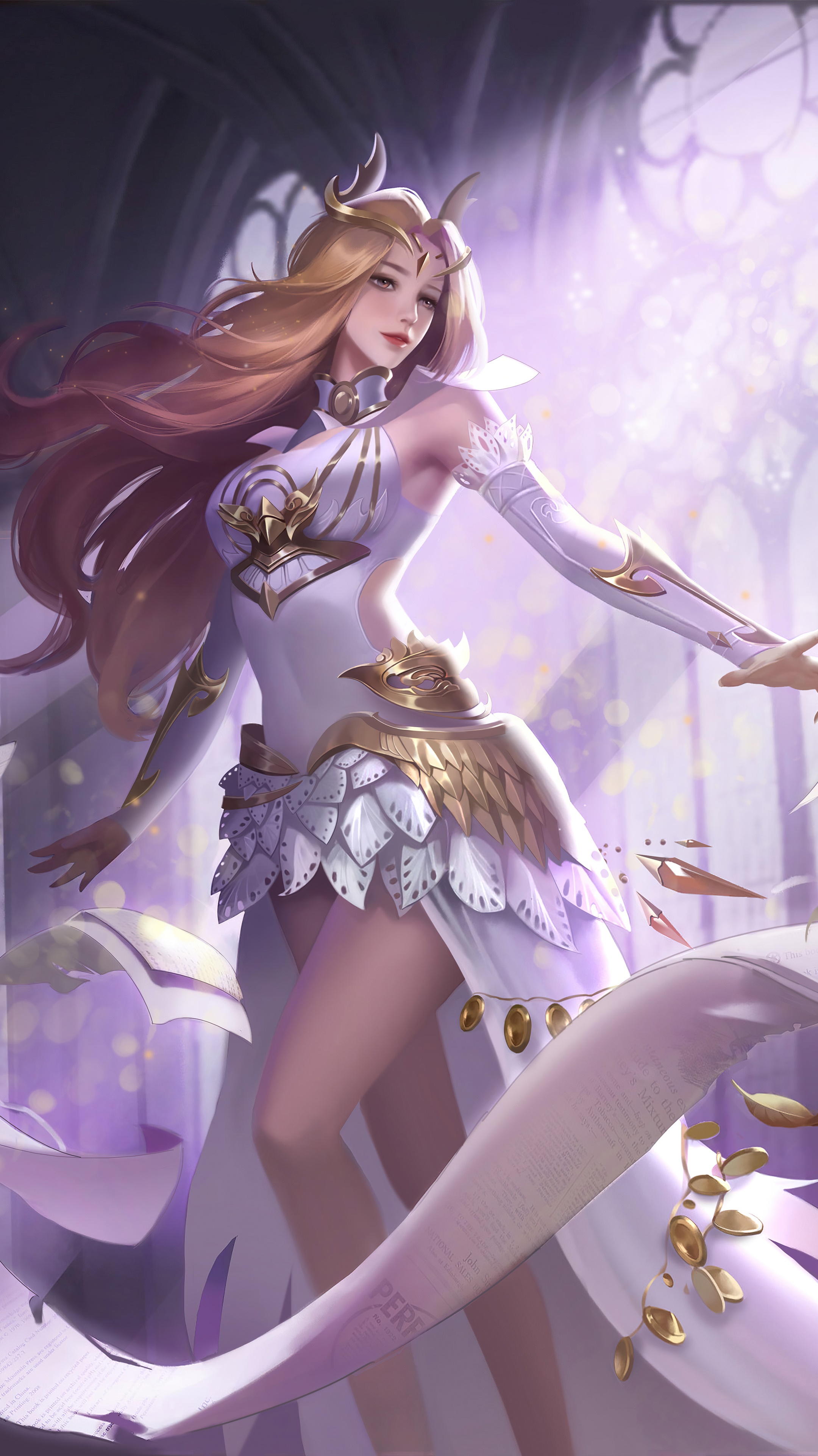 Artwork of a woman in a white and gold dress HD Phone Wallpaper