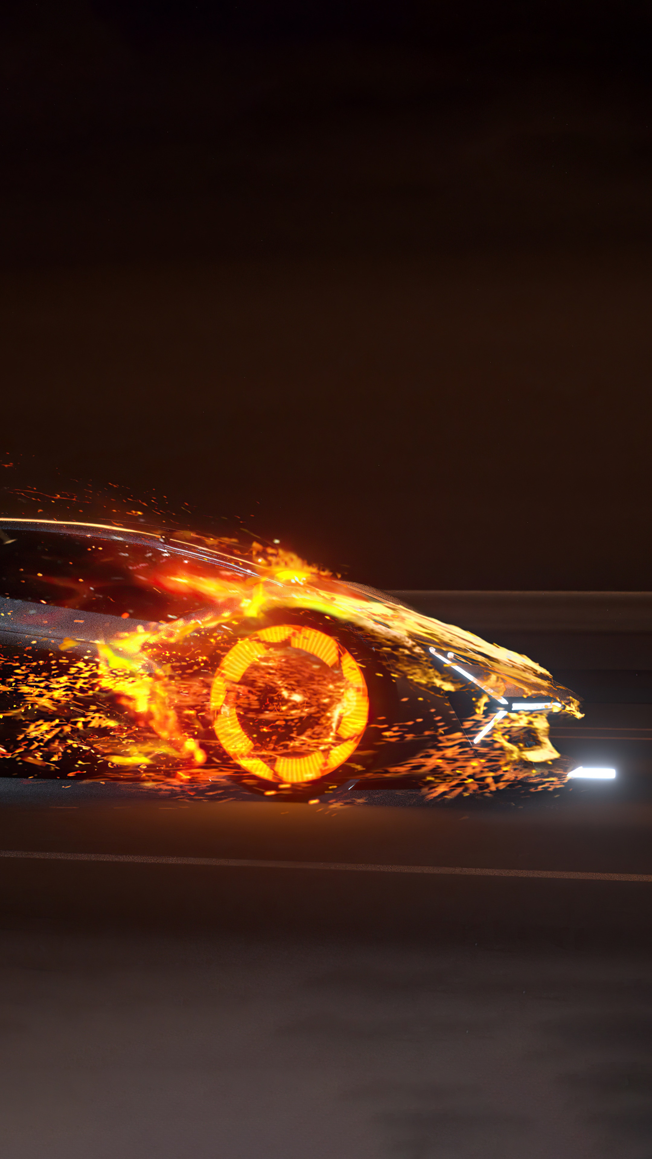Lamborghini on fire with glowing wheels HD Phone Wallpaper