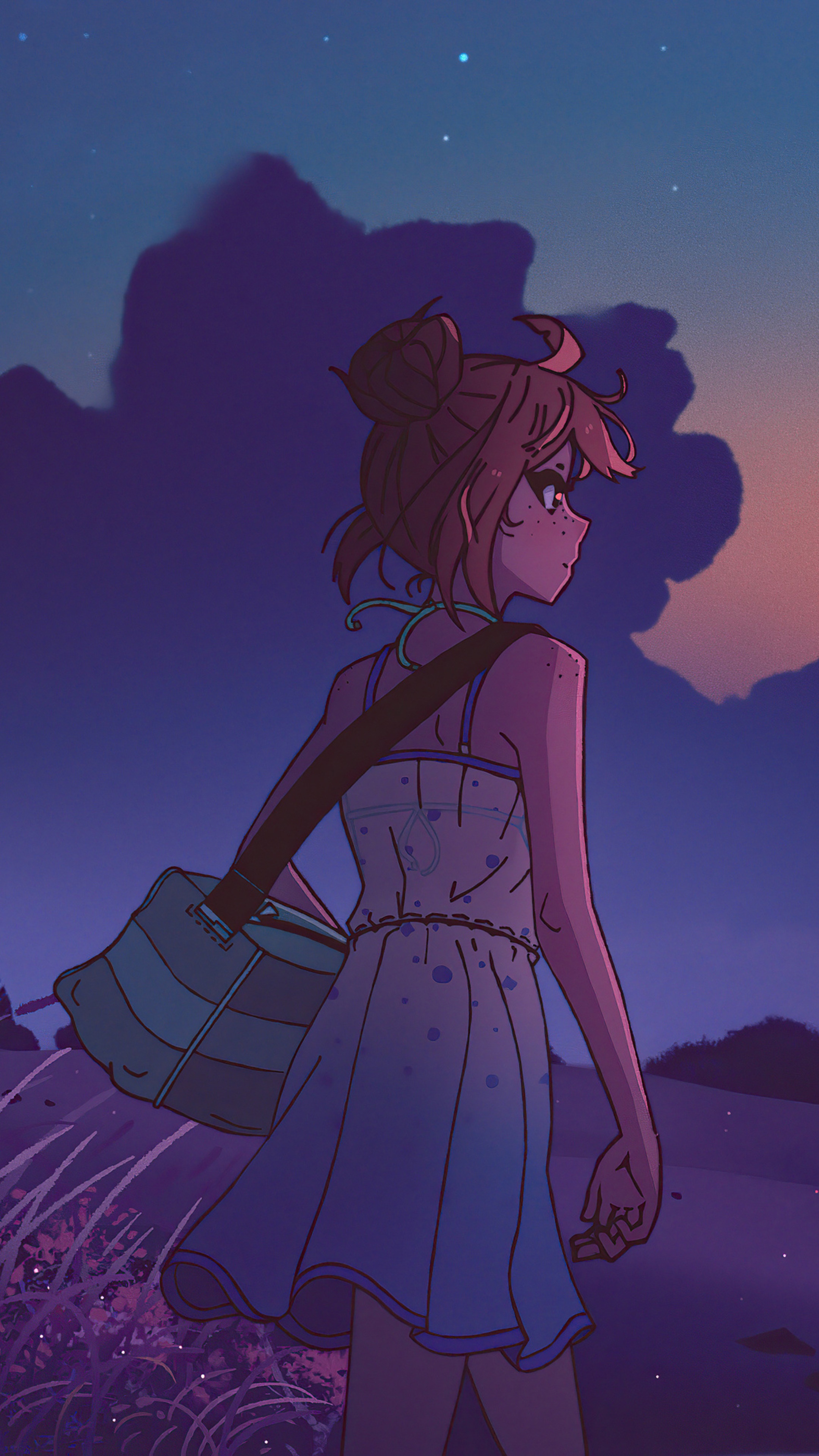 Girl with bag looking at the sky HD Phone Wallpaper