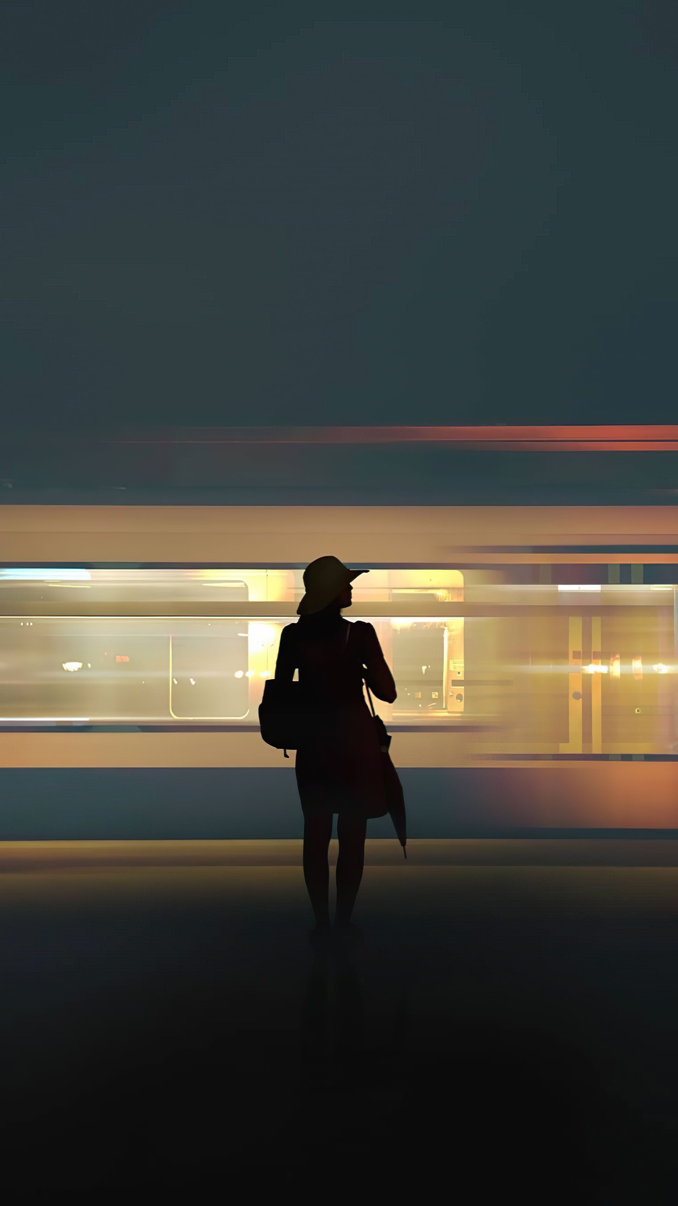 Silhouette of a person with a backpack and hat HD Phone Wallpaper