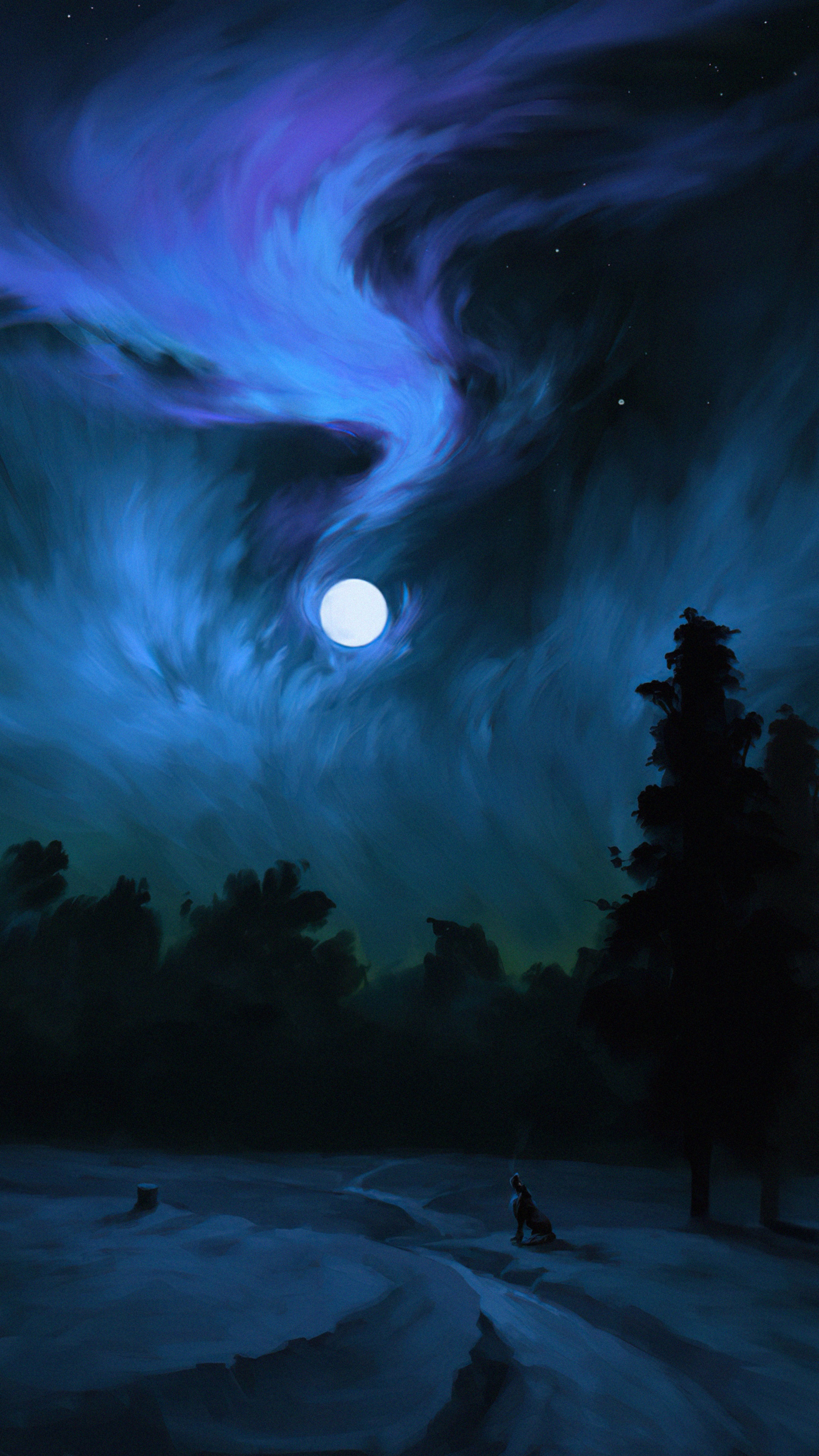 Wolf howling at the moon under aurora HD Phone Wallpaper