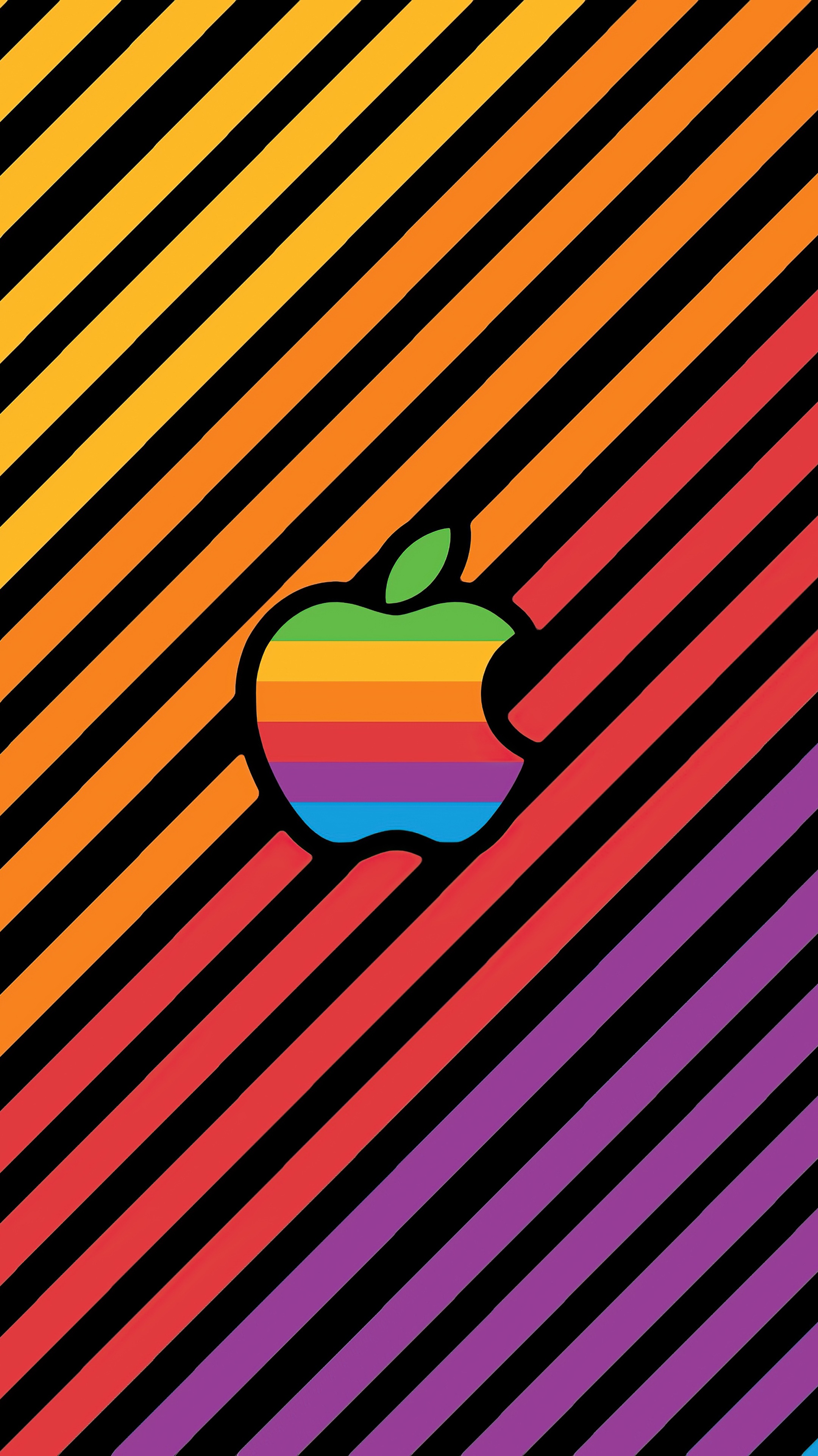 Apple logo with rainbow stripes and diagonal lines HD Phone Wallpaper