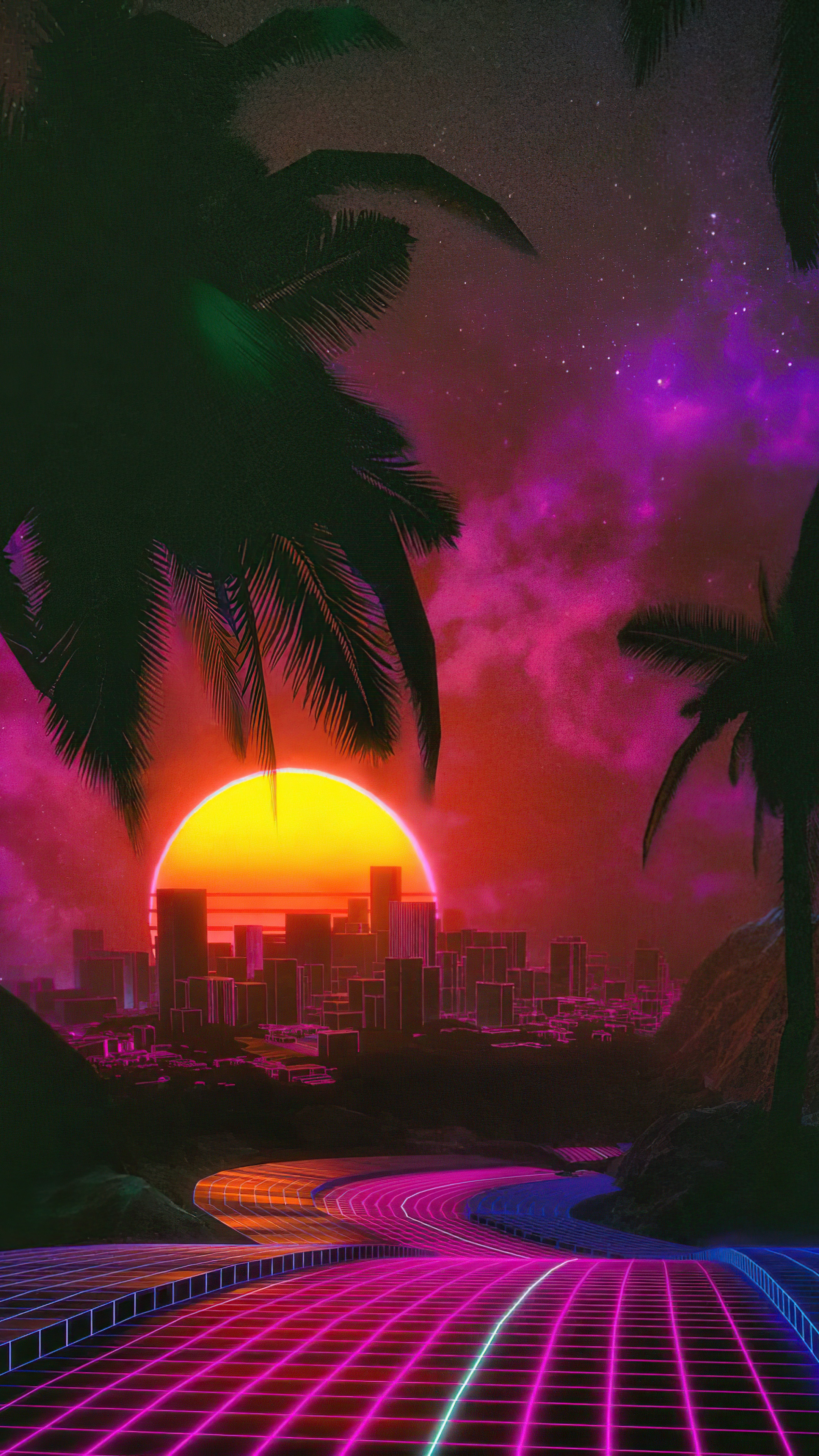 Outrun Retrowave Digital Art 4K HD Phone Wallpaper