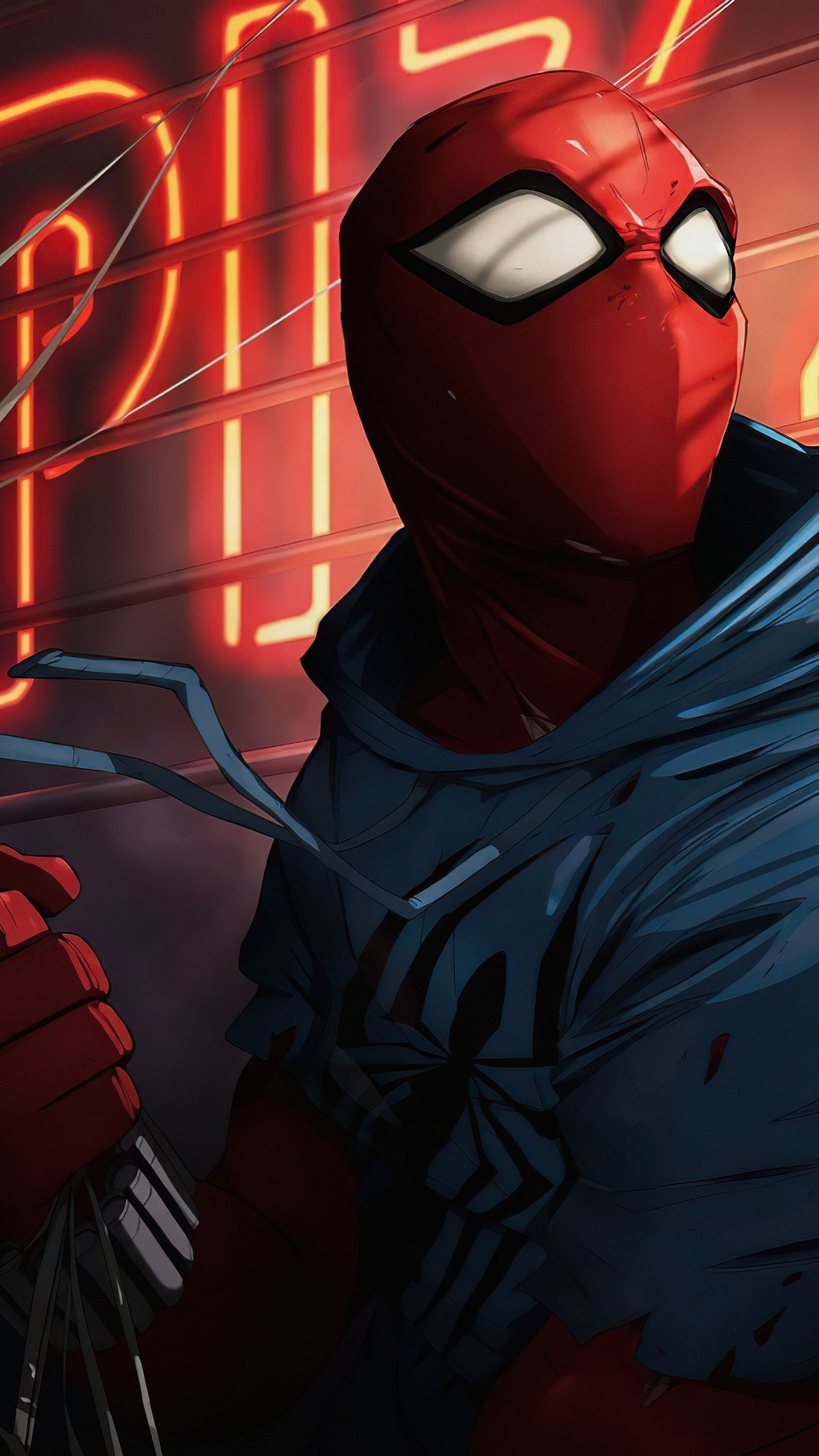 Spider-Man in a red and blue suit with a hoodie HD Phone Wallpaper