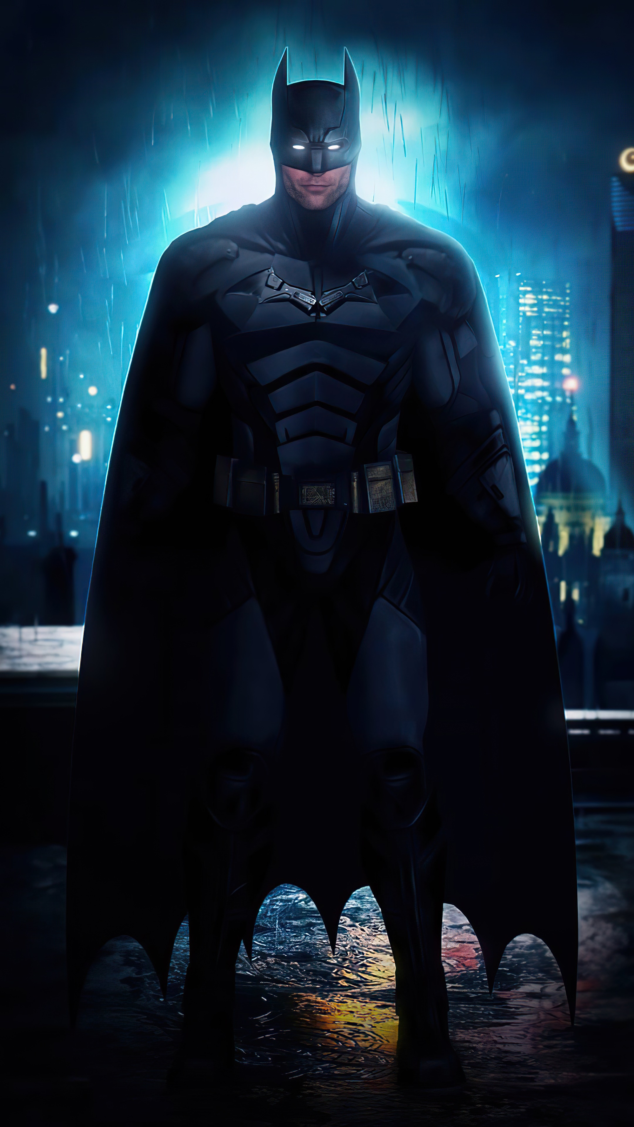 Batman in a dark city at night HD Phone Wallpaper
