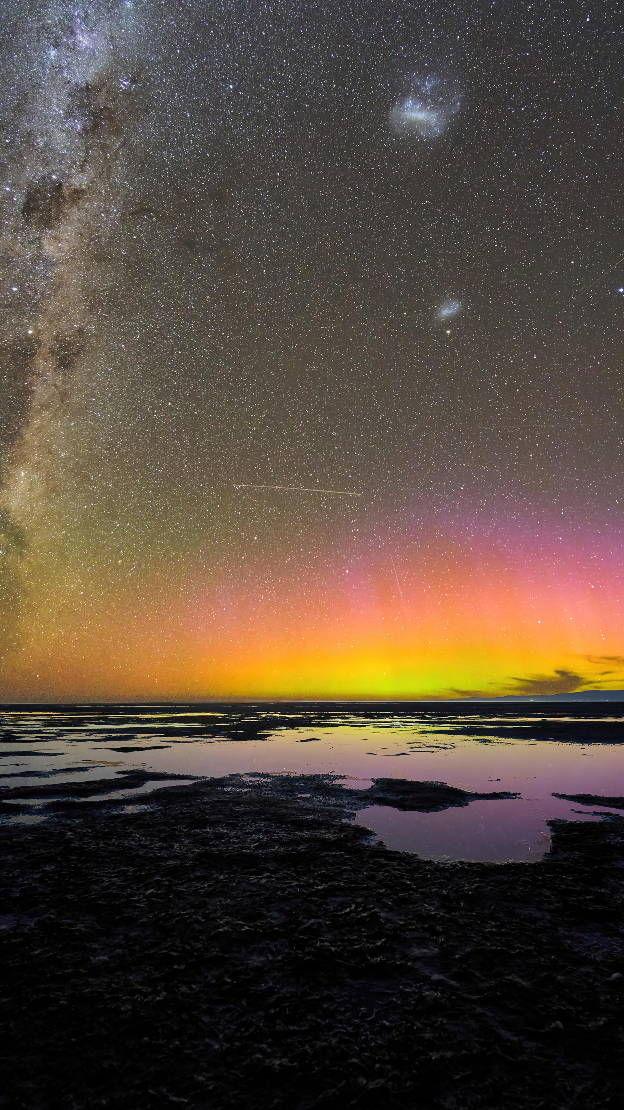 Milky Way and Aurora over water HD Phone Wallpaper