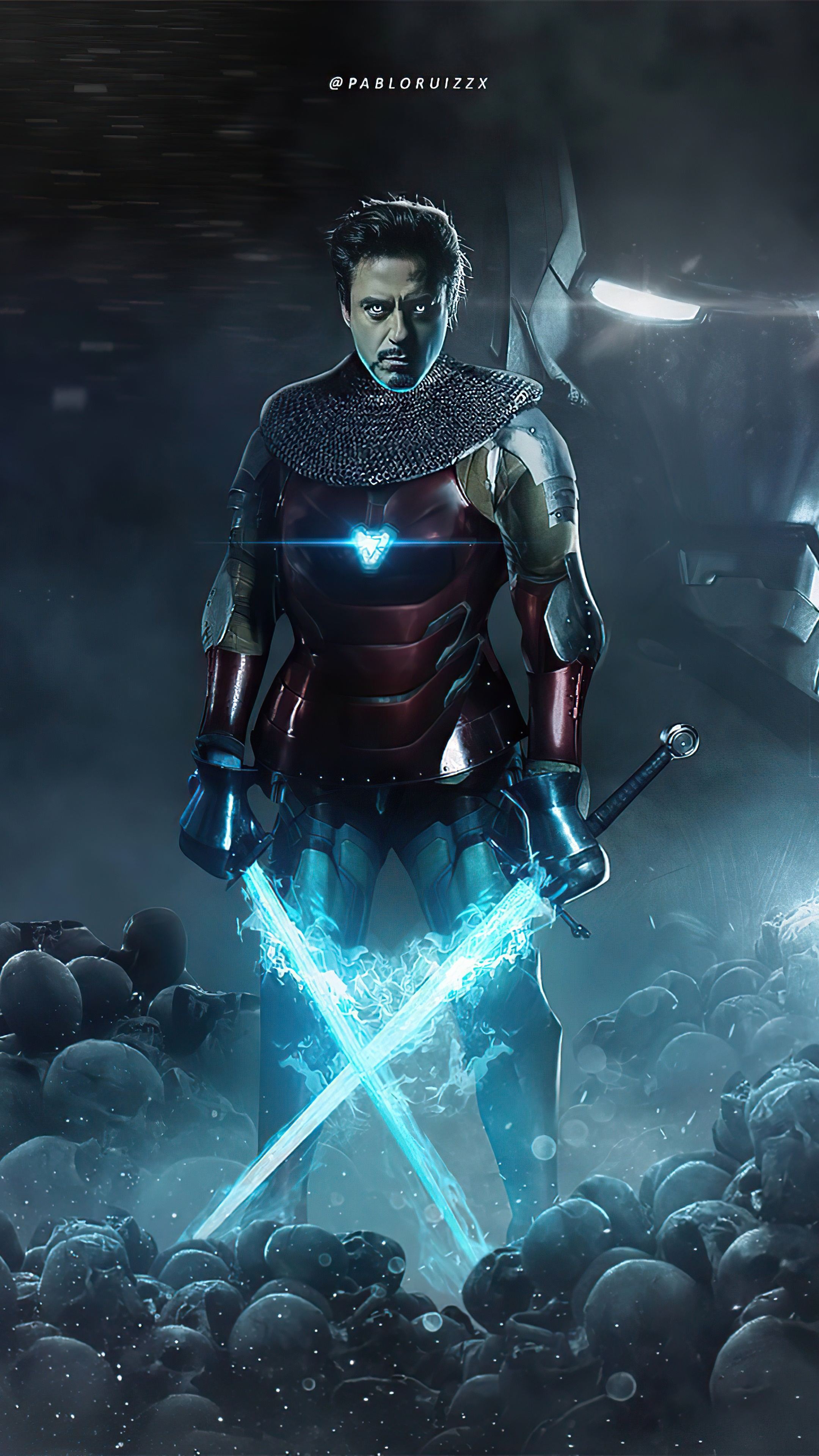 Iron Man with glowing swords and chainmail HD Phone Wallpaper