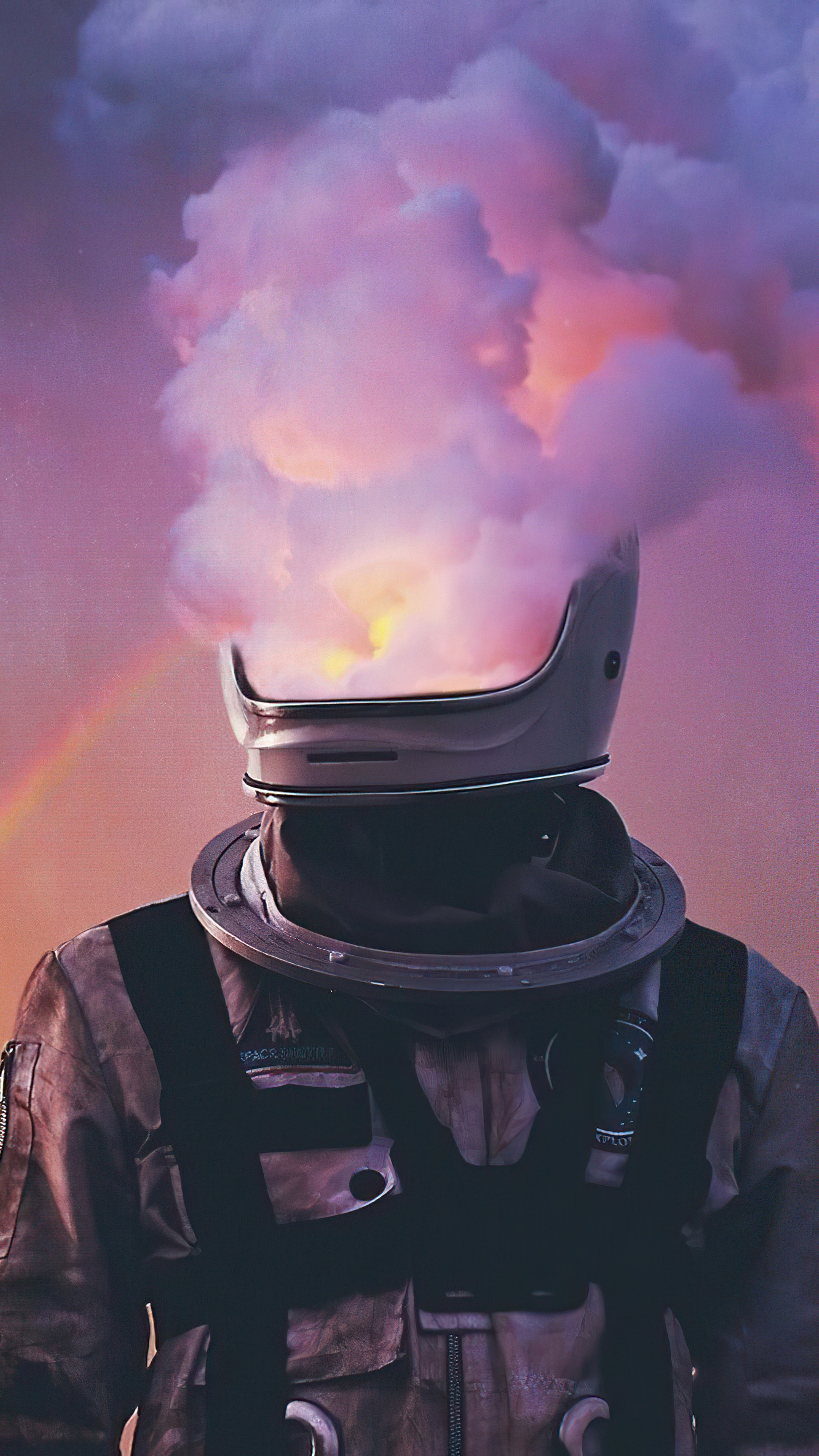 Astronaut with colorful smoke in helmet 4K HD Phone Wallpaper