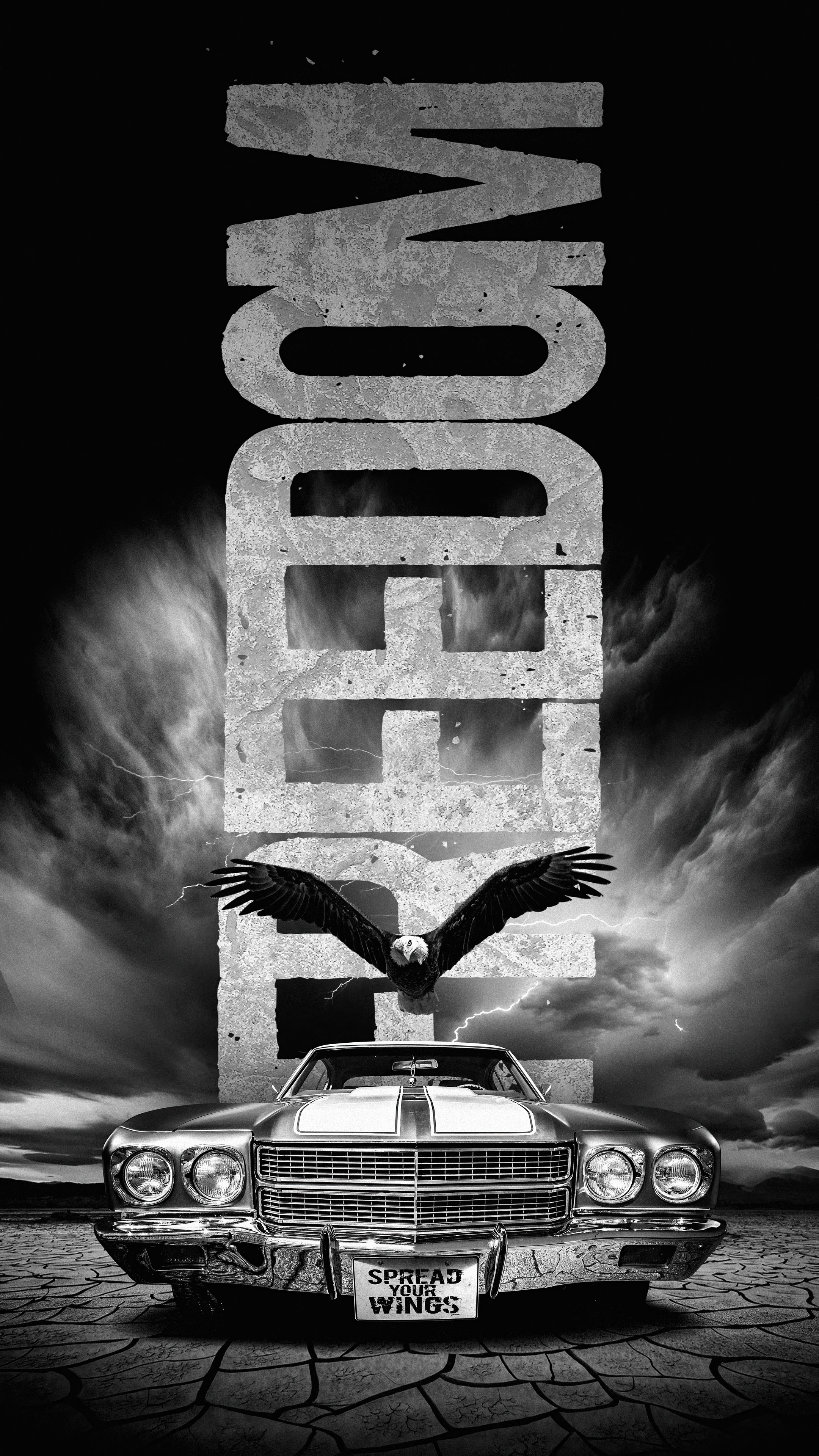 Artwork of a car, eagle, and the word FREEDOM HD Phone Wallpaper