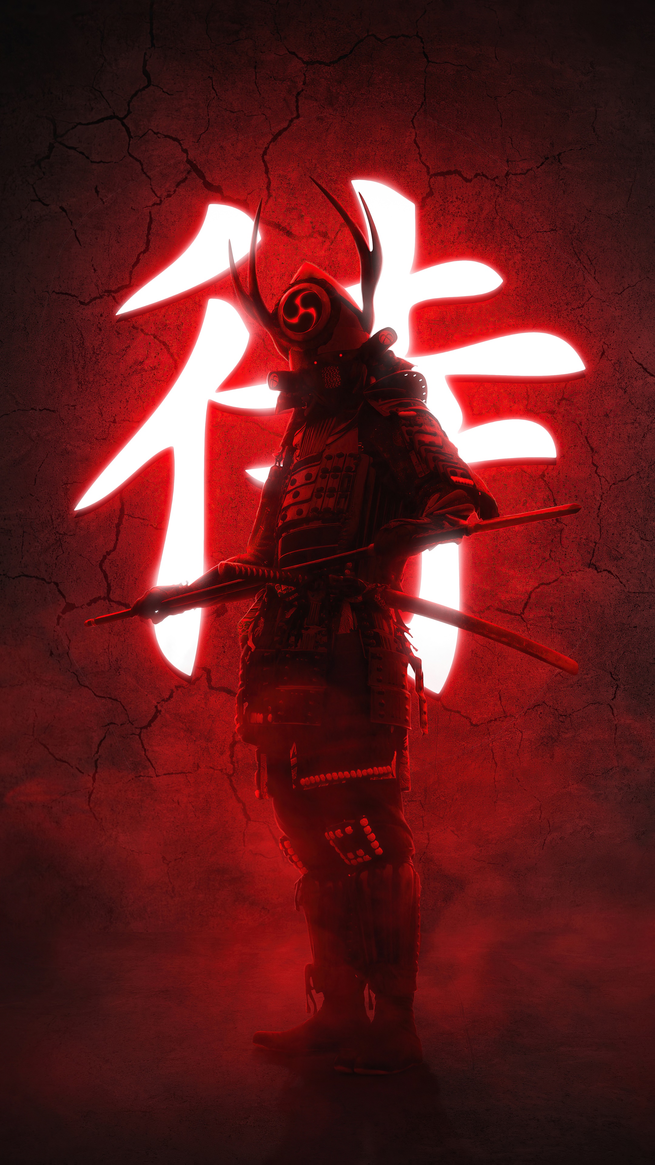 Samurai warrior with Japanese calligraphy HD Phone Wallpaper