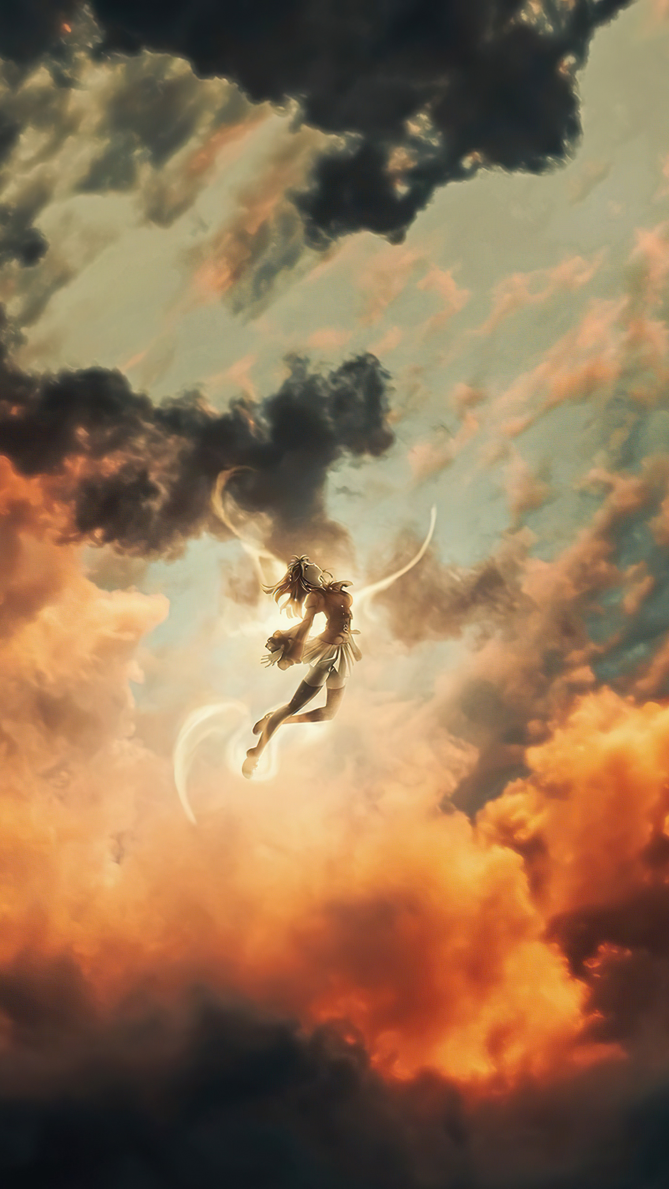 Digital art of a figure in the clouds HD Phone Wallpaper