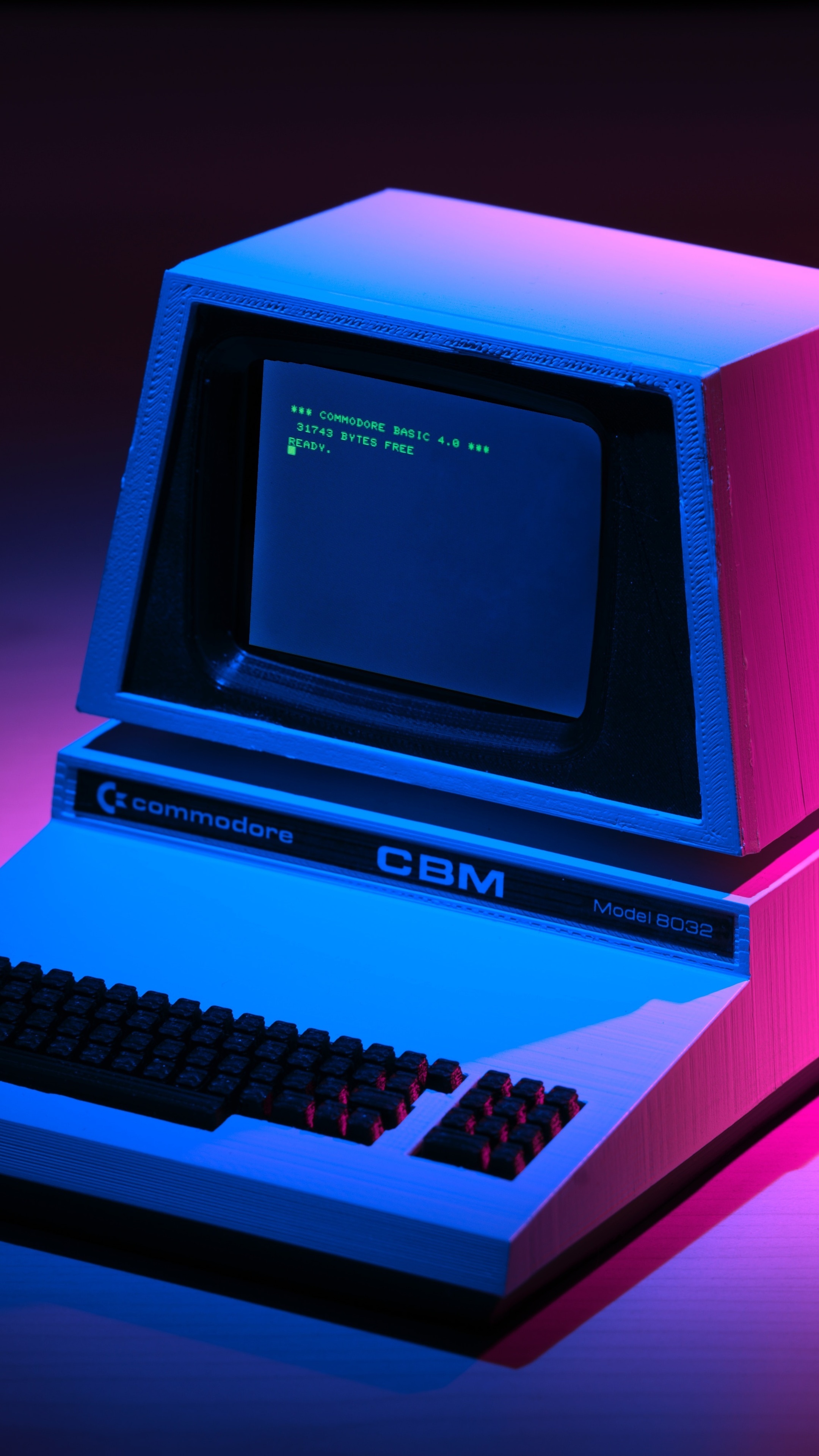 Commodore CBM Model 8032 computer with retrowave lighting HD Phone Wallpaper