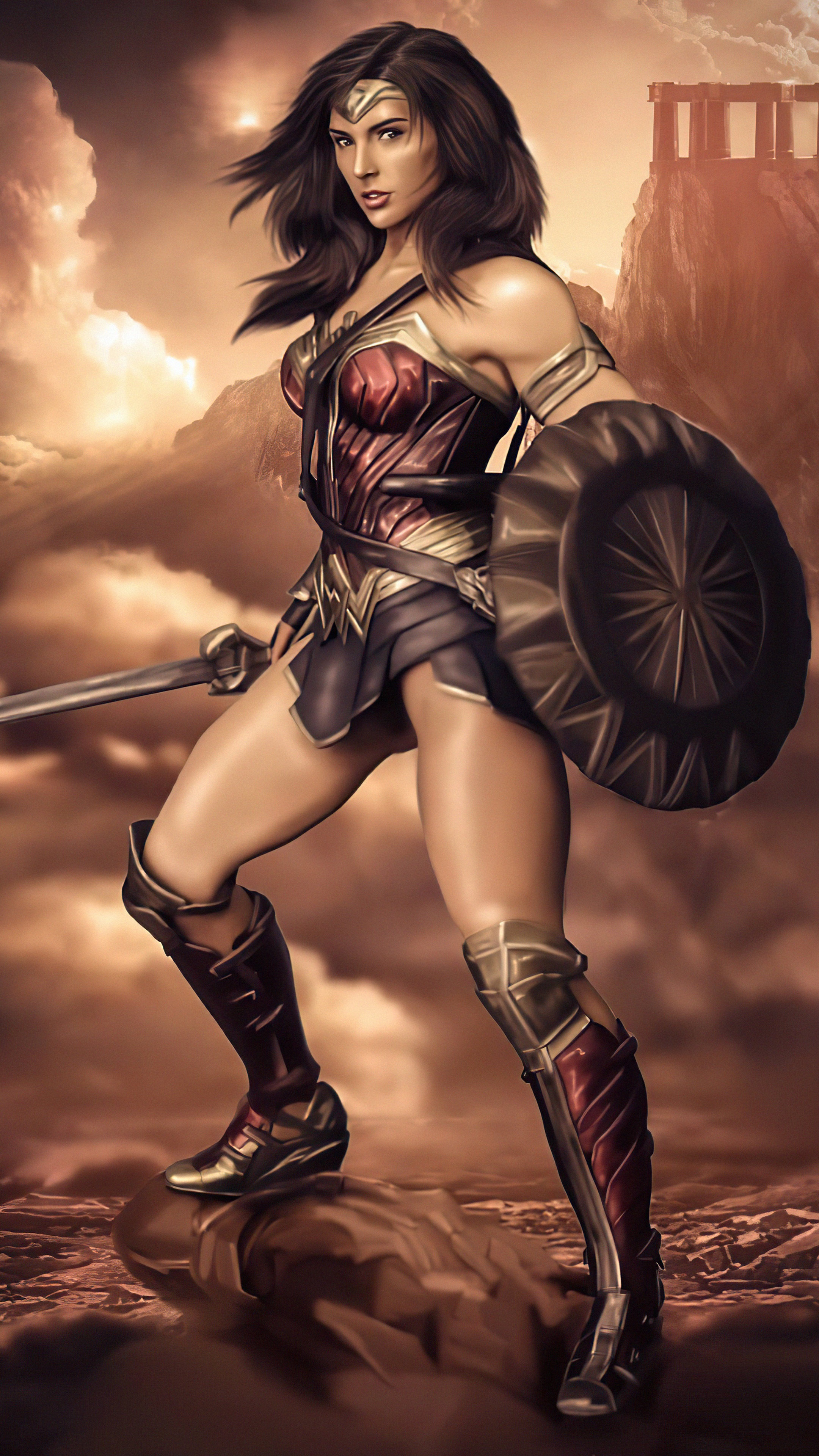 Wonder Woman with Sword and Shield HD Phone Wallpaper