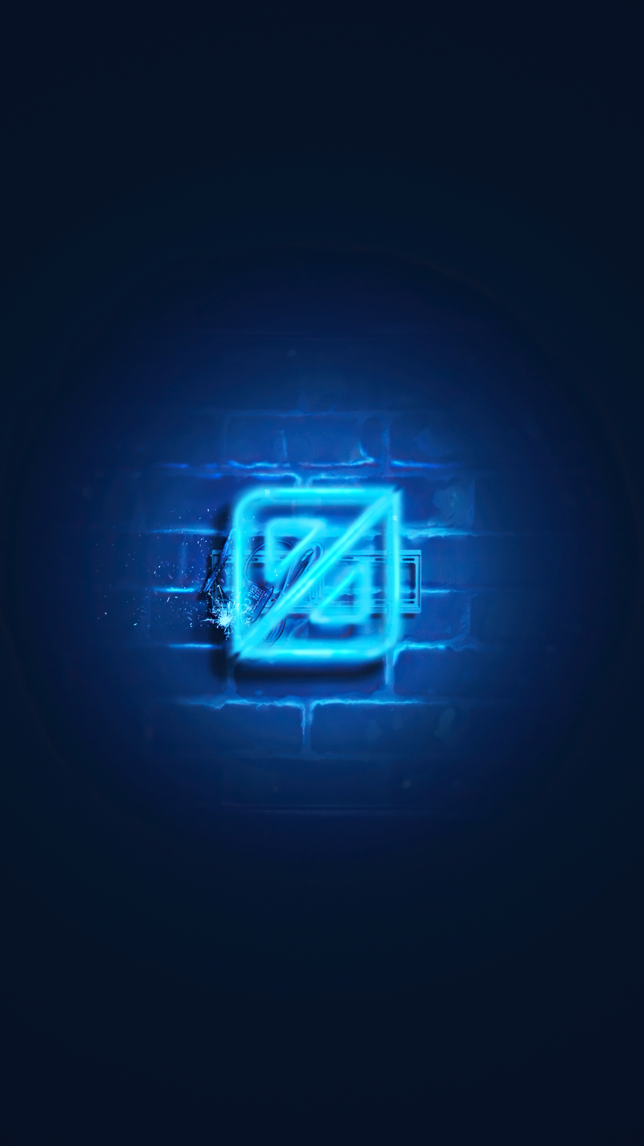 Blue neon logo on brick wall HD Phone Wallpaper