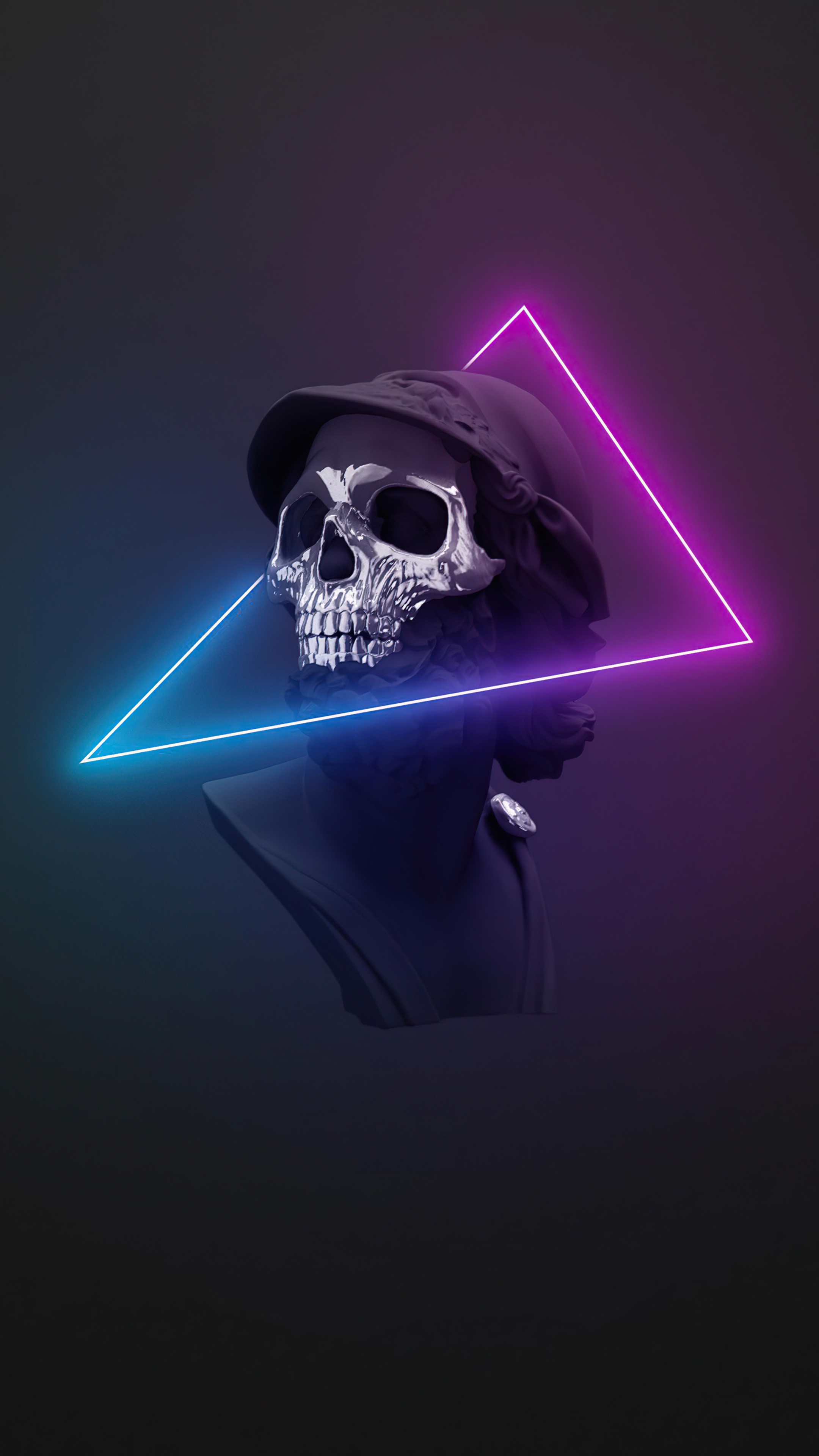 Minimalist Skull Artwork with Neon Triangle HD Phone Wallpaper