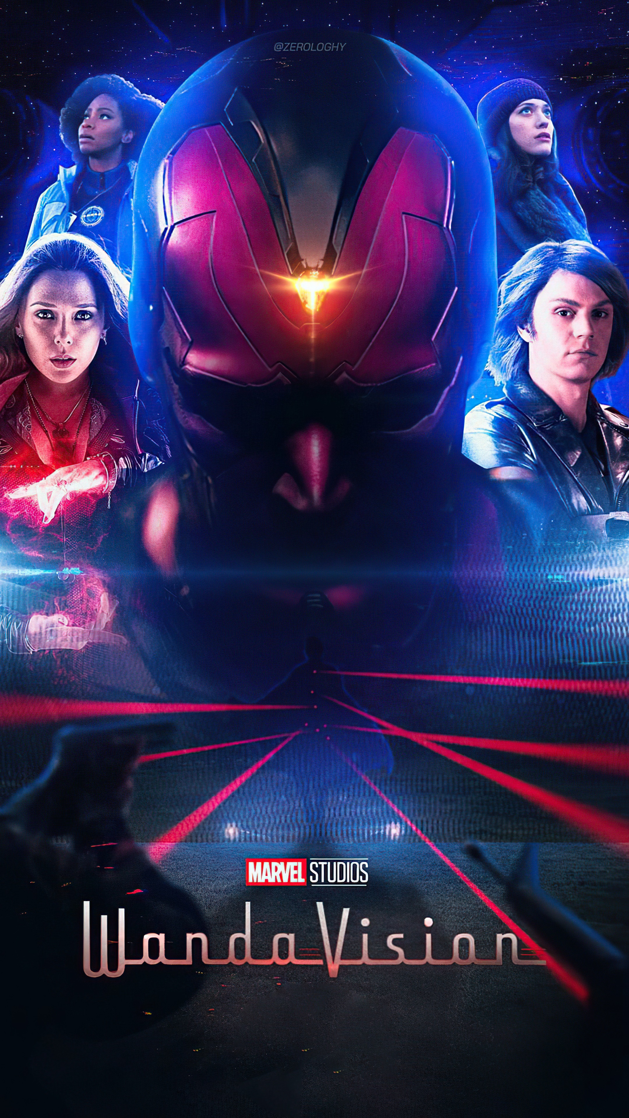 WandaVision Poster with Vision, Scarlet Witch, Quicksilver, Monica Rambeau, Agatha Harkness HD Phone Wallpaper