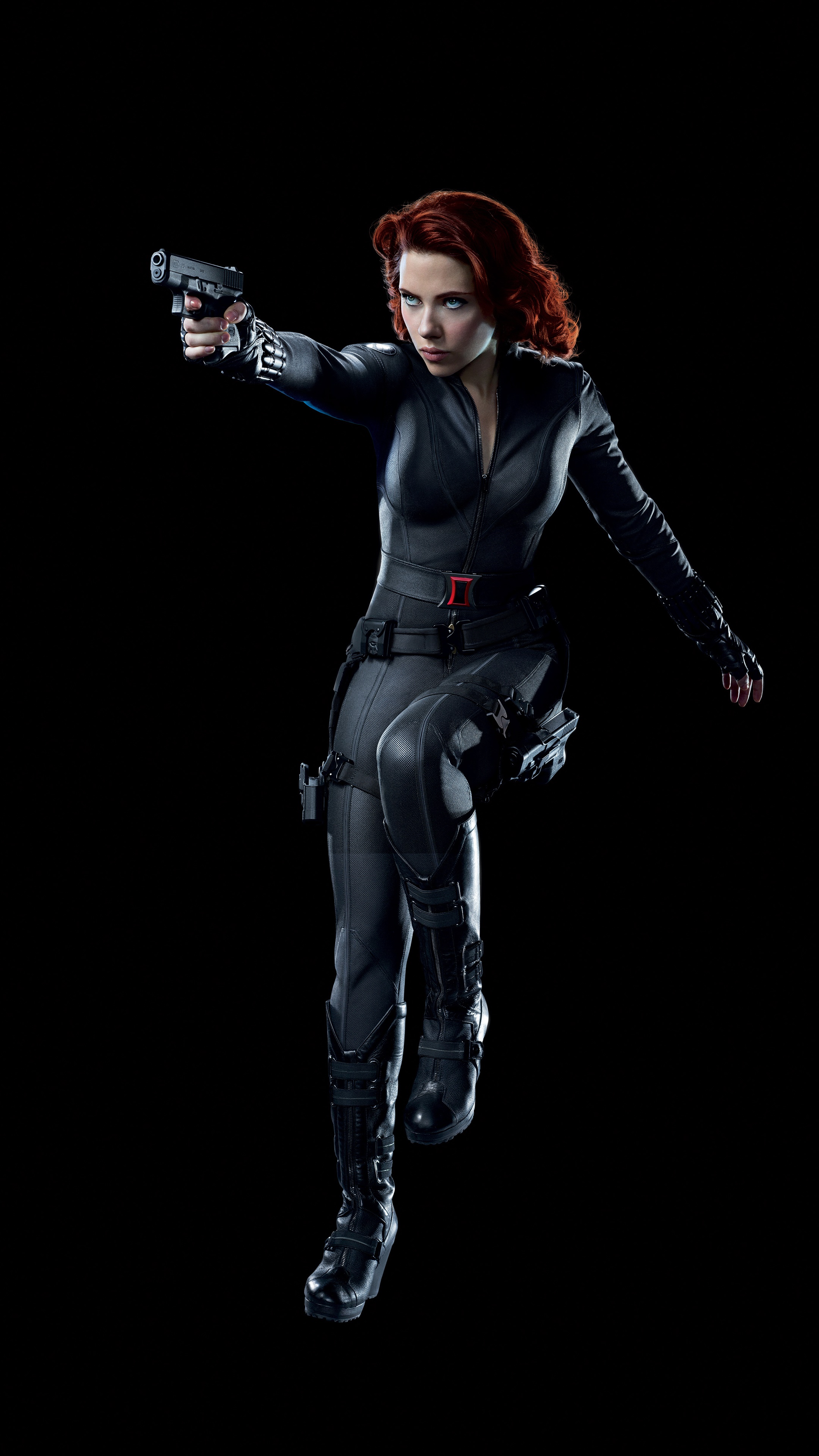 Black Widow from Avengers holding a pistol HD Phone Wallpaper