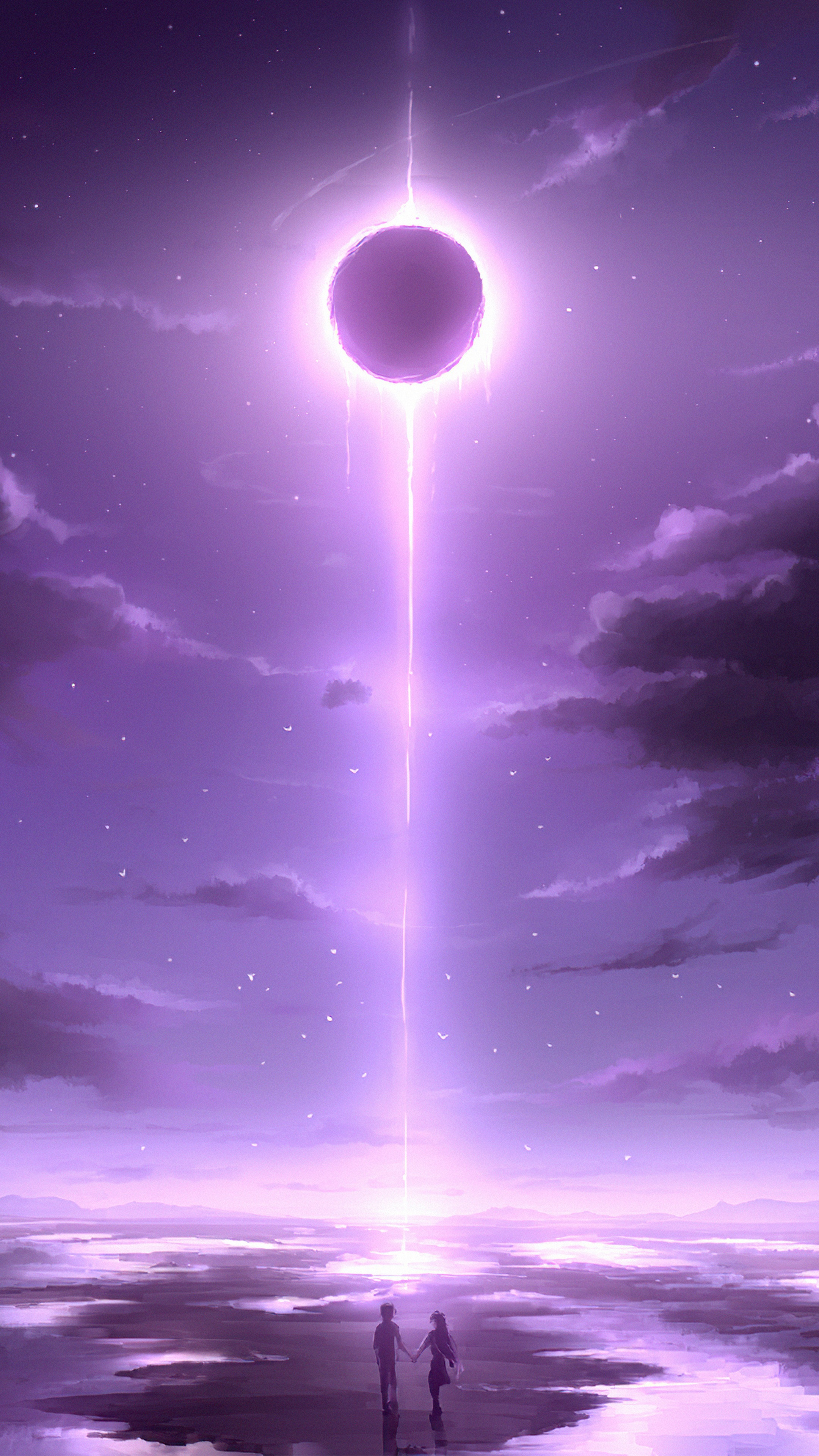 Couple under a purple eclipse HD Phone Wallpaper