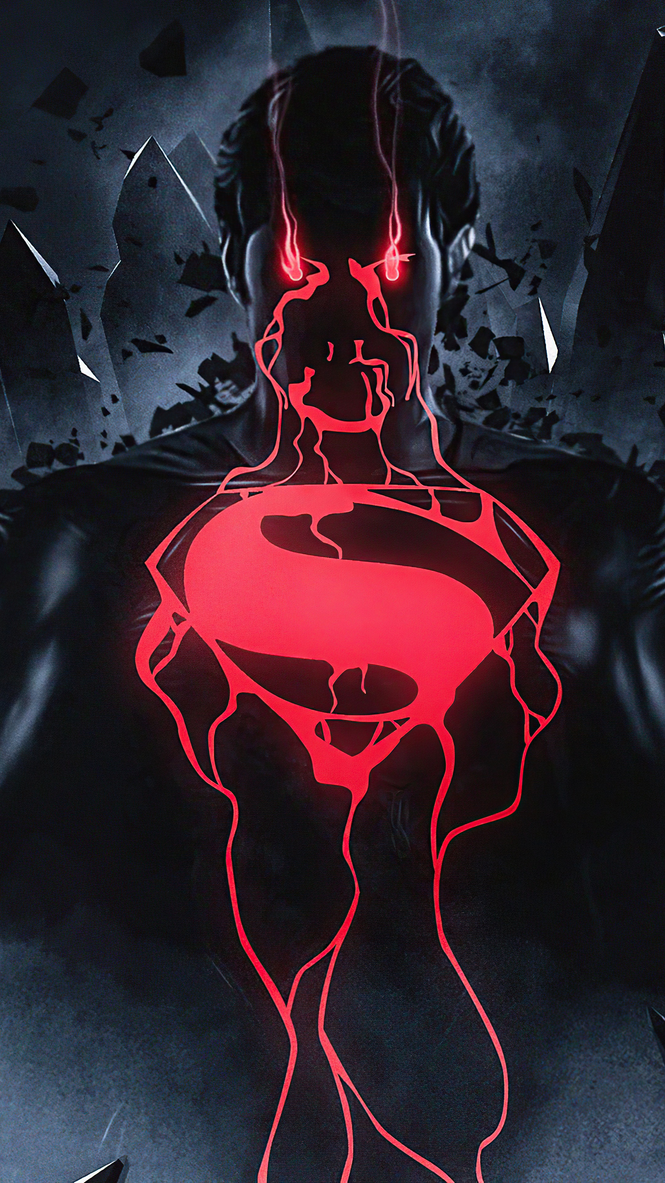 Superman with red glowing eyes and S-shield HD Phone Wallpaper
