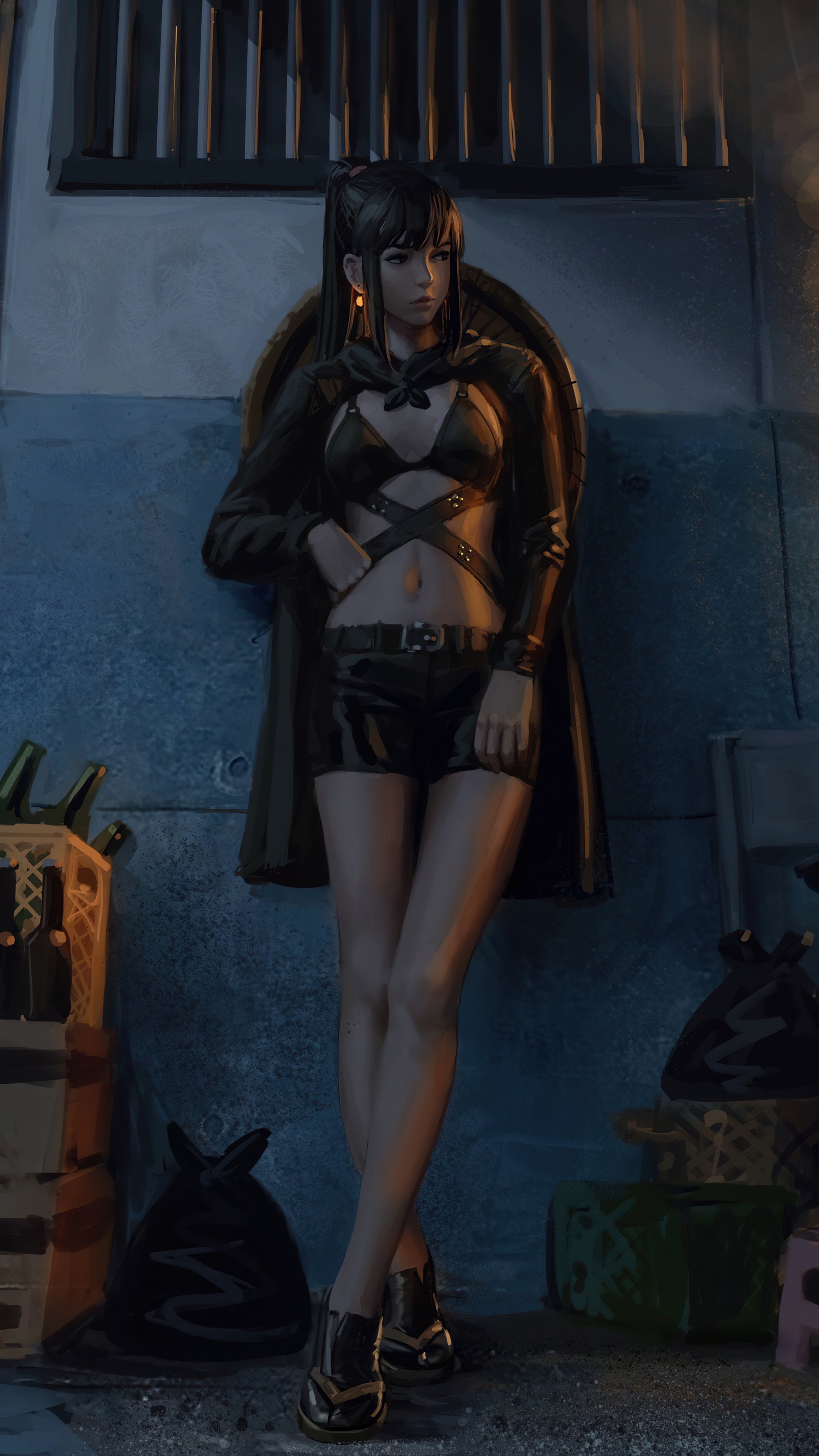 Artwork of a woman in a black outfit HD Phone Wallpaper