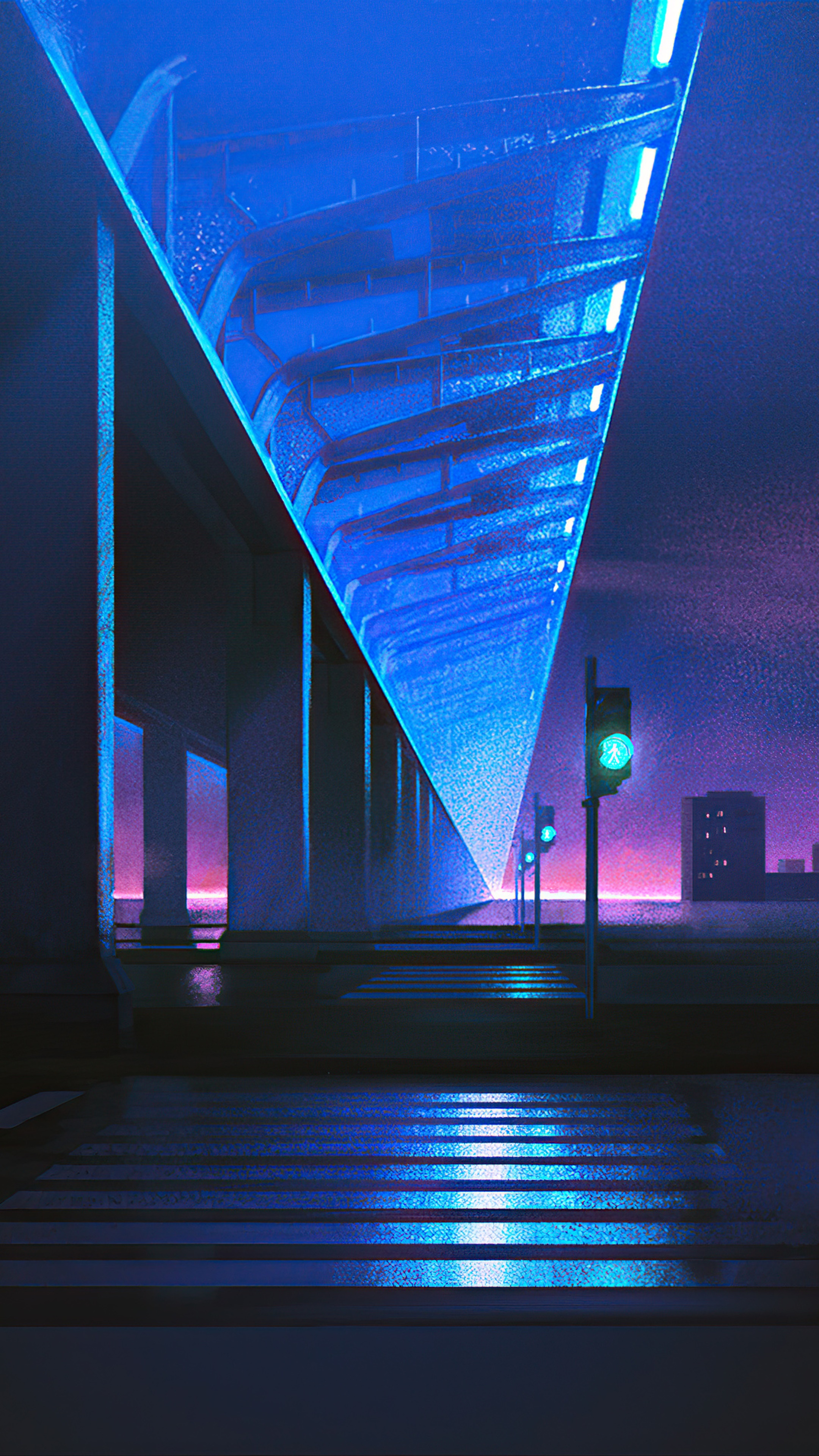 Digital artwork of a futuristic city at night HD Phone Wallpaper