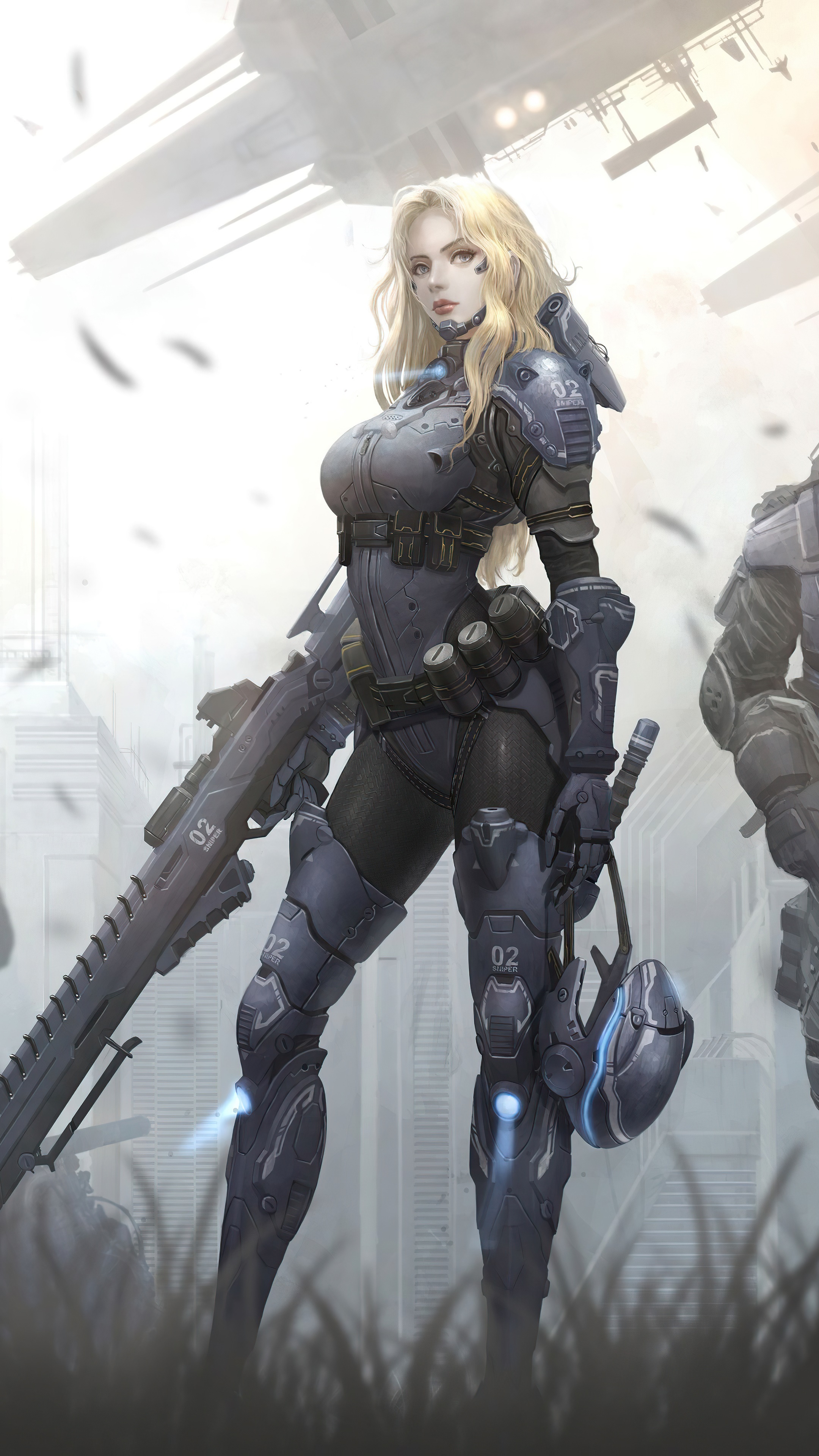 Artwork of a female soldier with a rifle HD Phone Wallpaper