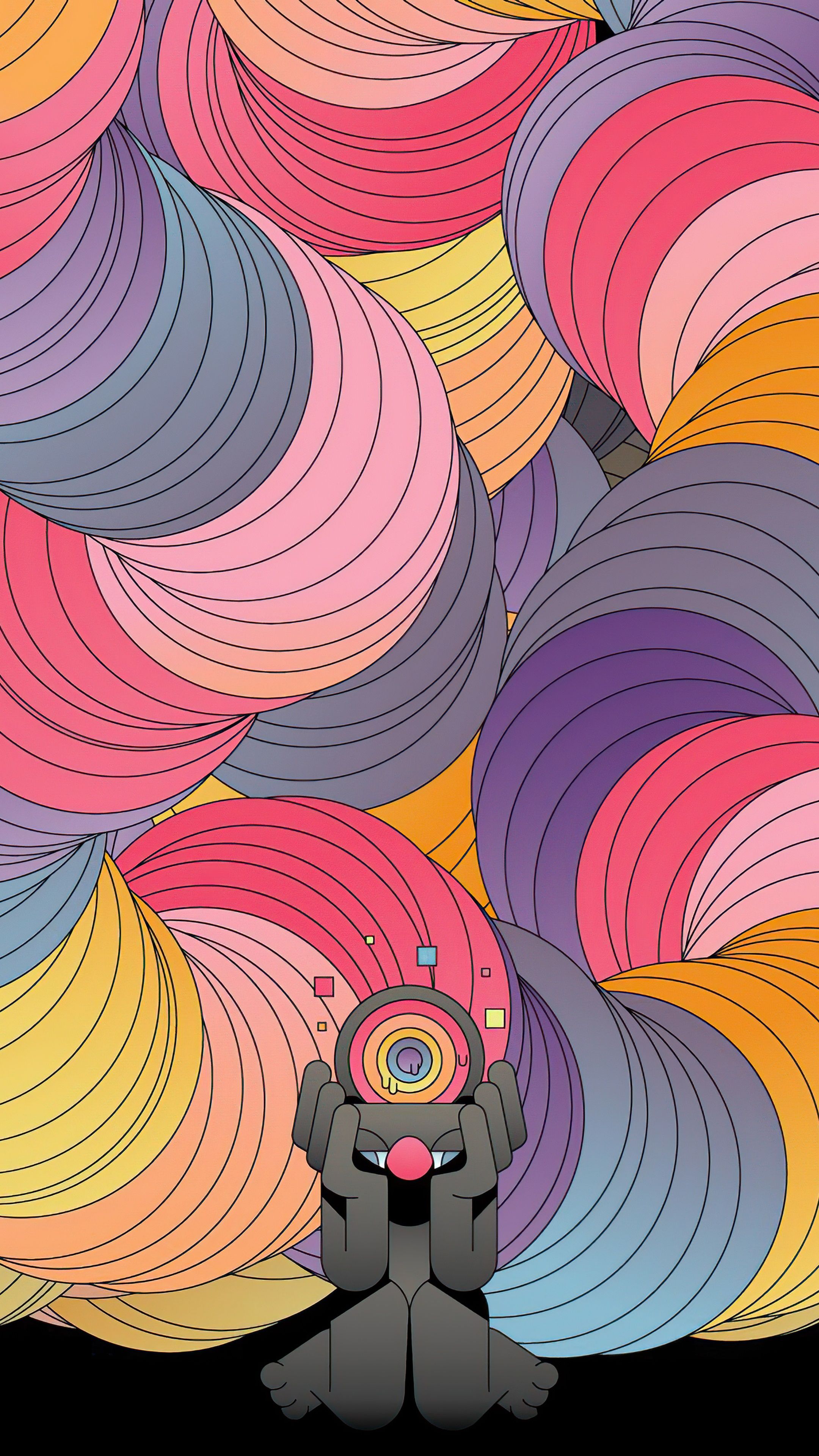 Abstract digital art with a character holding a glowing orb HD Phone Wallpaper