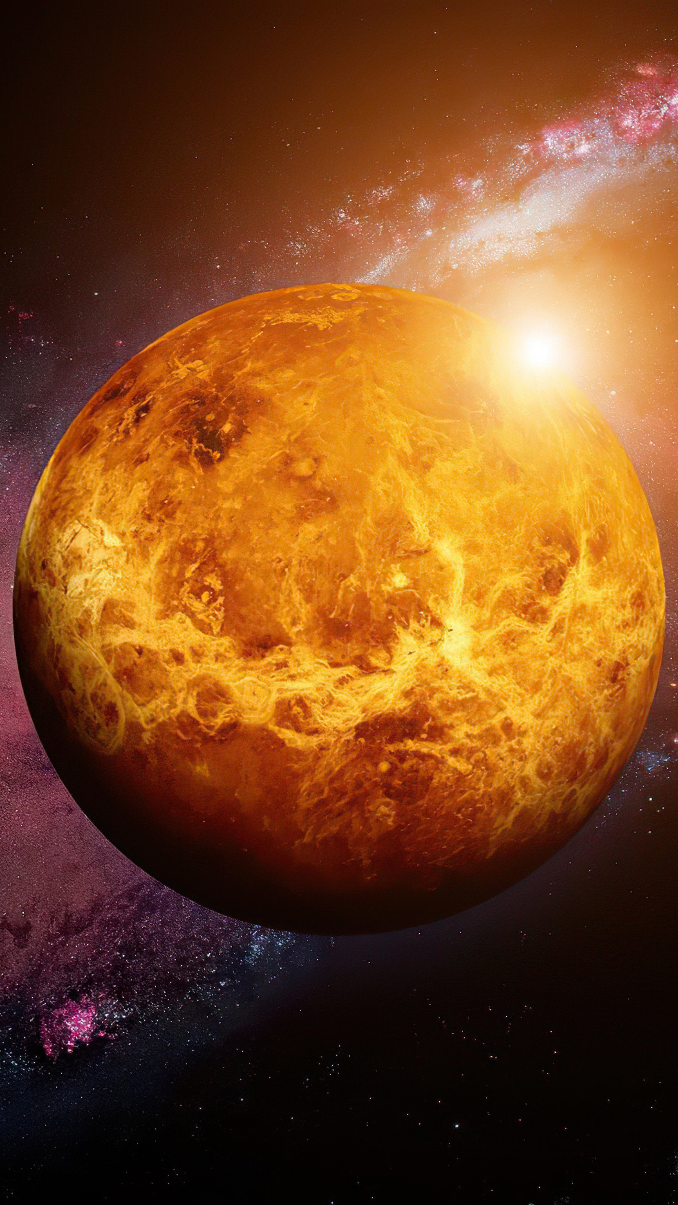 Digital artwork of planet Venus in space with galaxy HD Phone Wallpaper