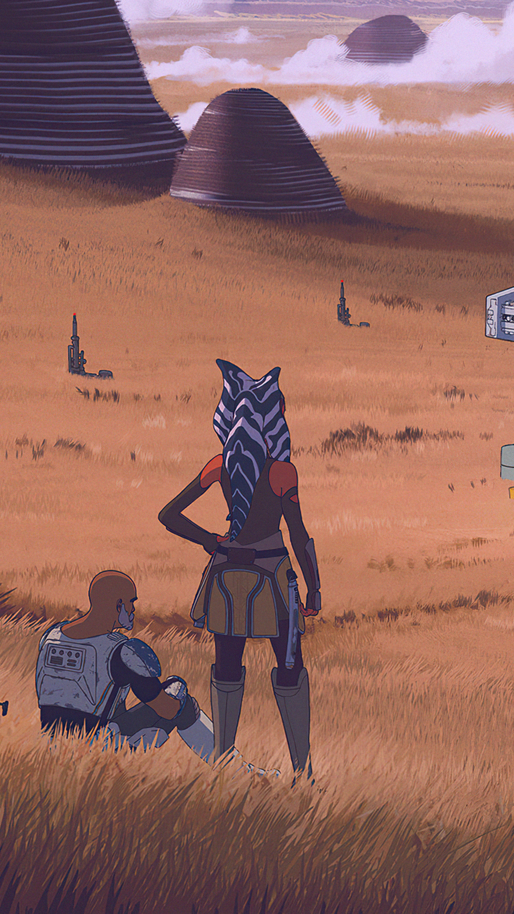 Ahsoka Tano and Clone Trooper on a grassy planet HD Phone Wallpaper