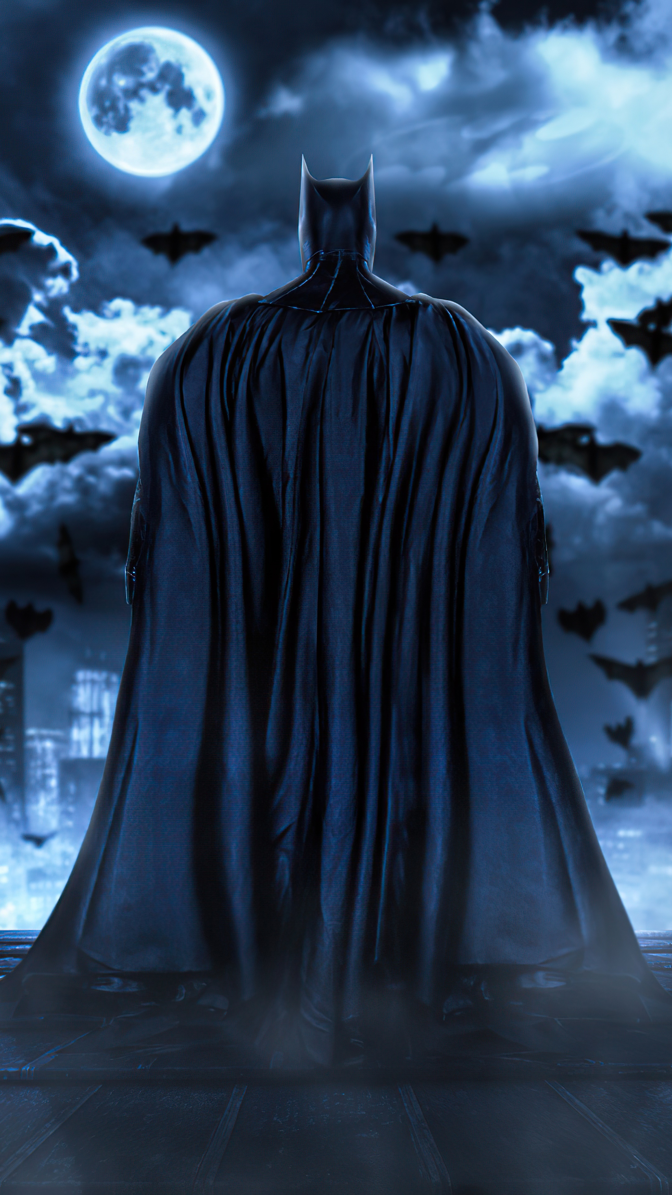Batman standing on a rooftop at night HD Phone Wallpaper