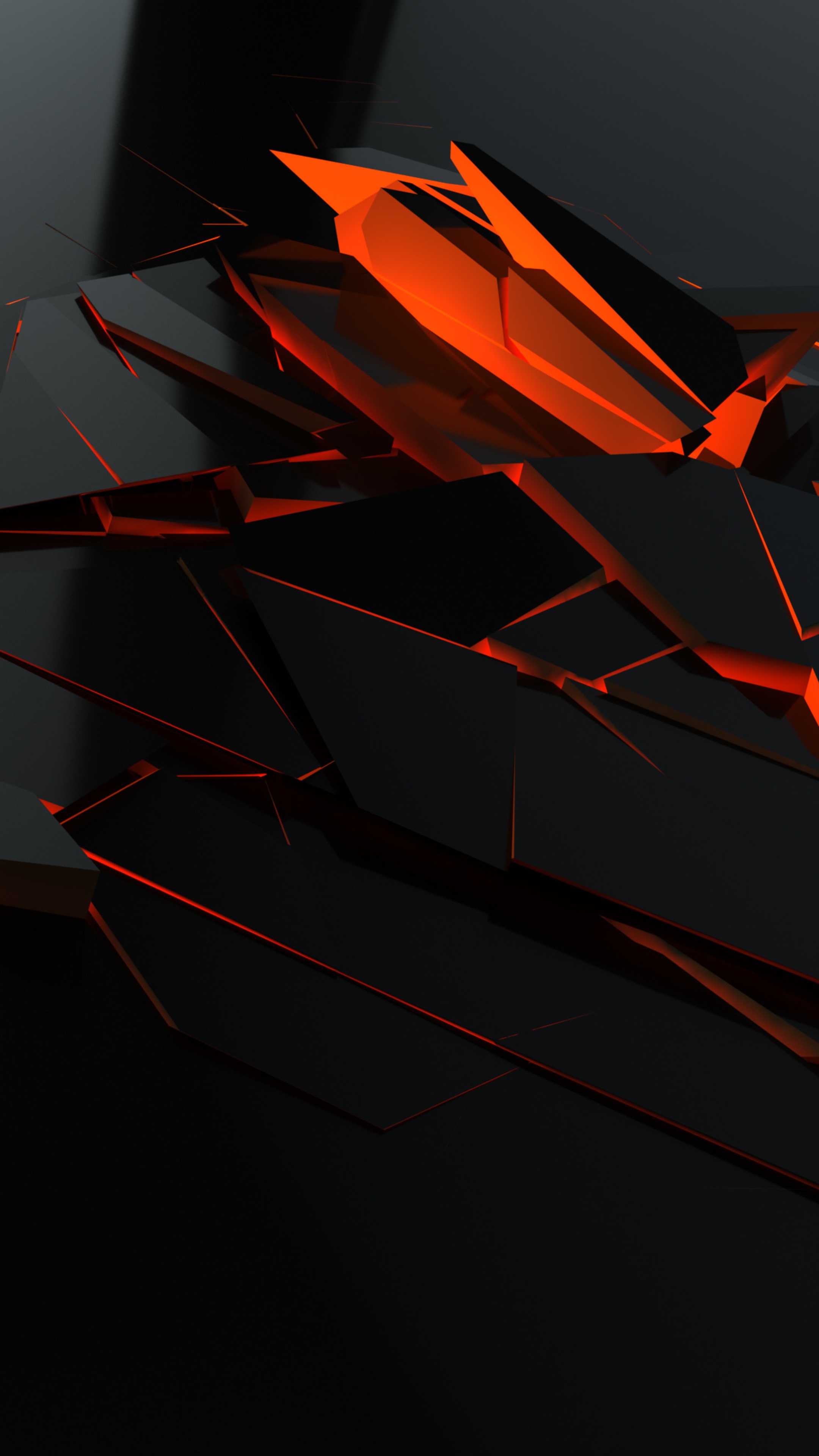Abstract black and orange shards 4K HD Phone Wallpaper