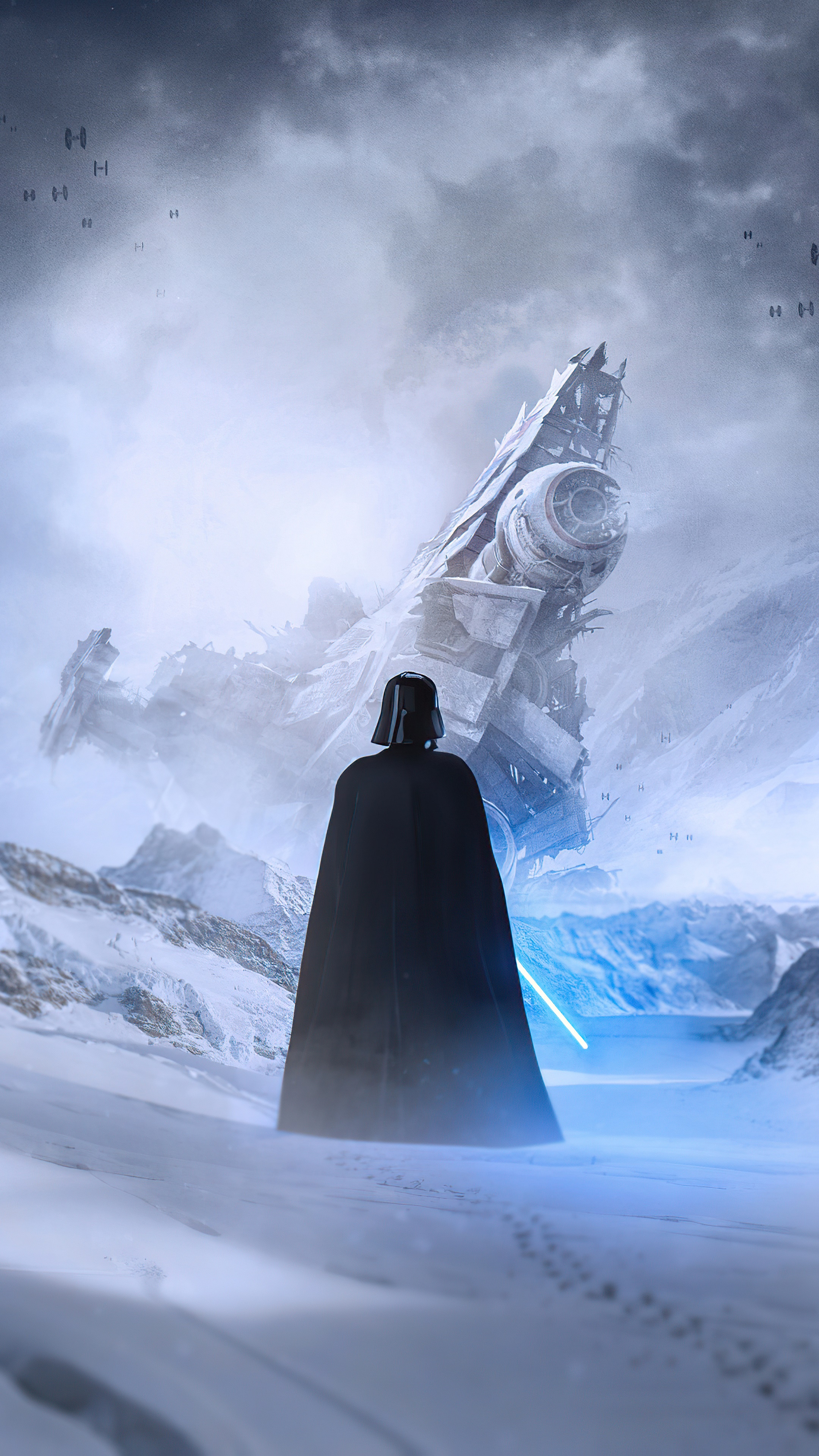Darth Vader from Star Wars on a snowy planet HD Phone Wallpaper