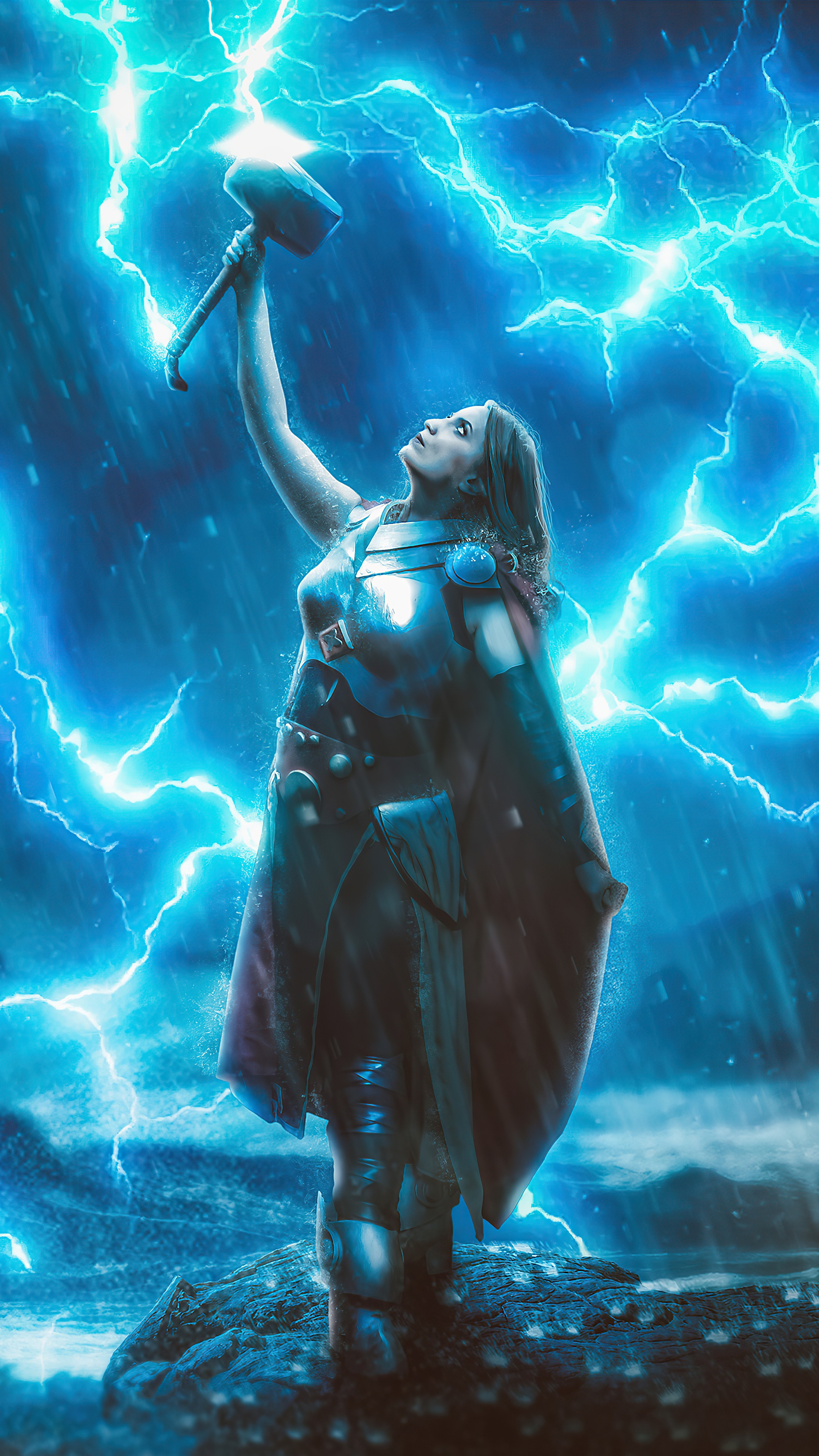 Thor from Marvel Cosplay with Lightning HD Phone Wallpaper