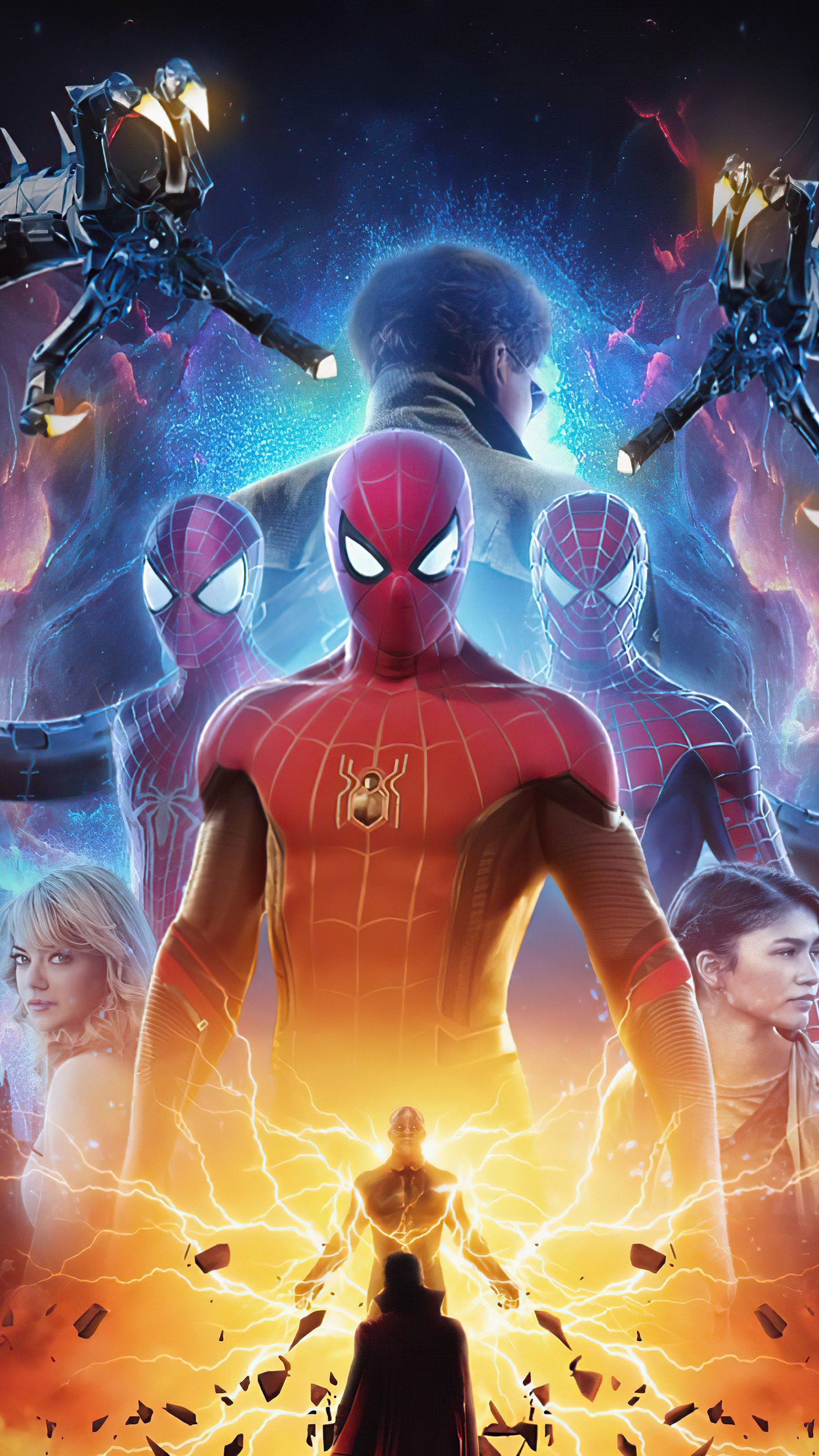 Spider-Man and Villains from Spider-Man: No Way Home 4K HD Phone Wallpaper