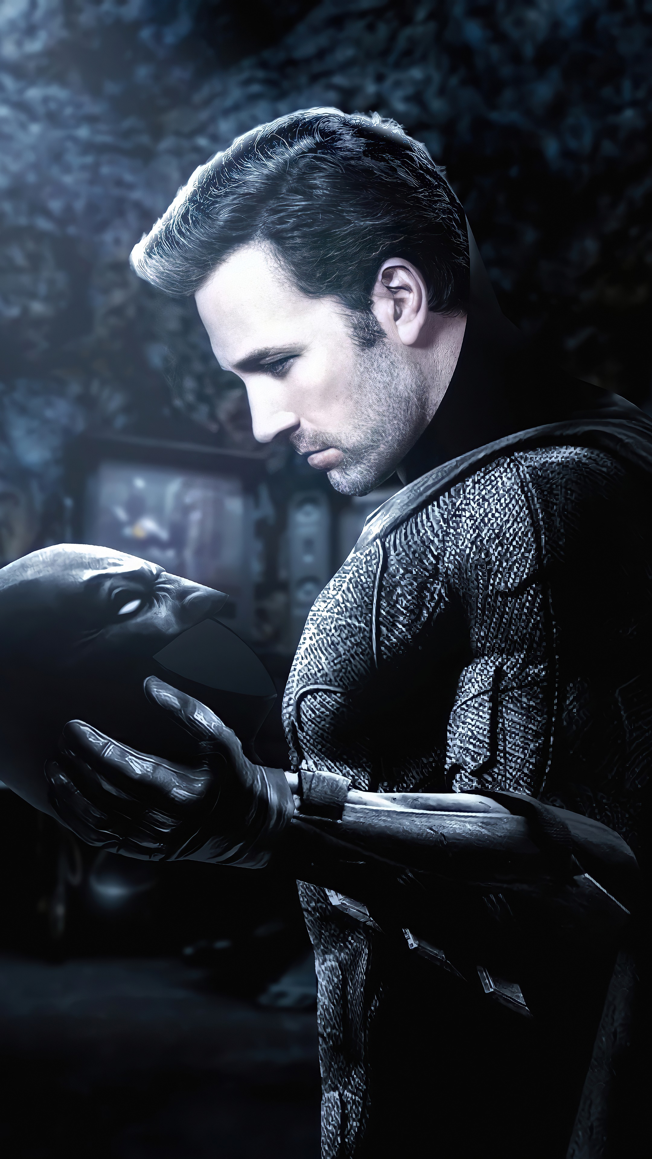 Ben Affleck as Batman holding cowl HD Phone Wallpaper