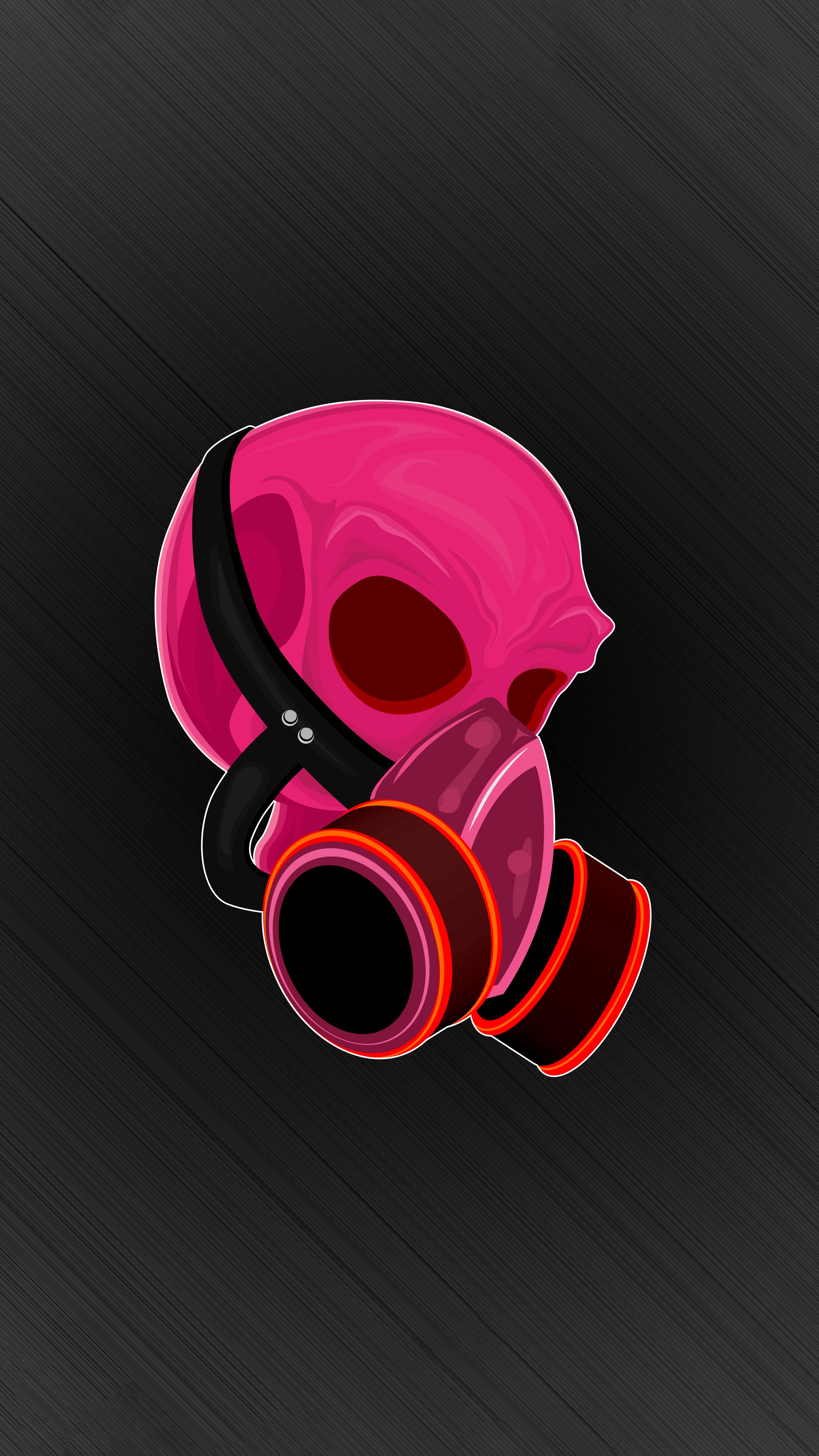 Pink skull with gas mask artwork HD Phone Wallpaper