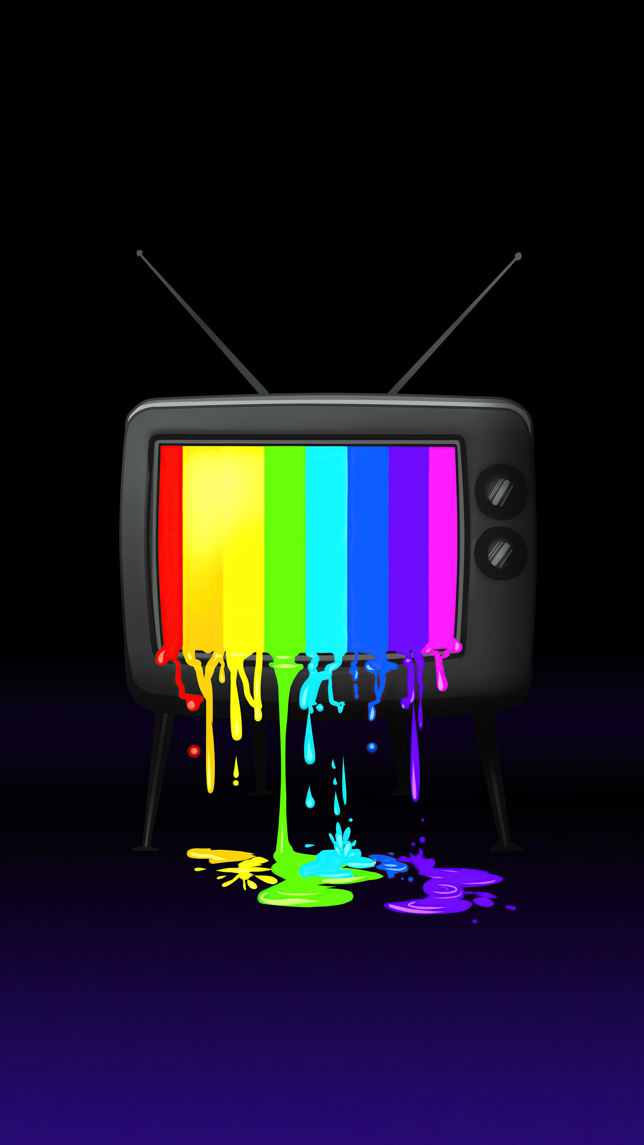 Retro TV with rainbow paint dripping HD Phone Wallpaper