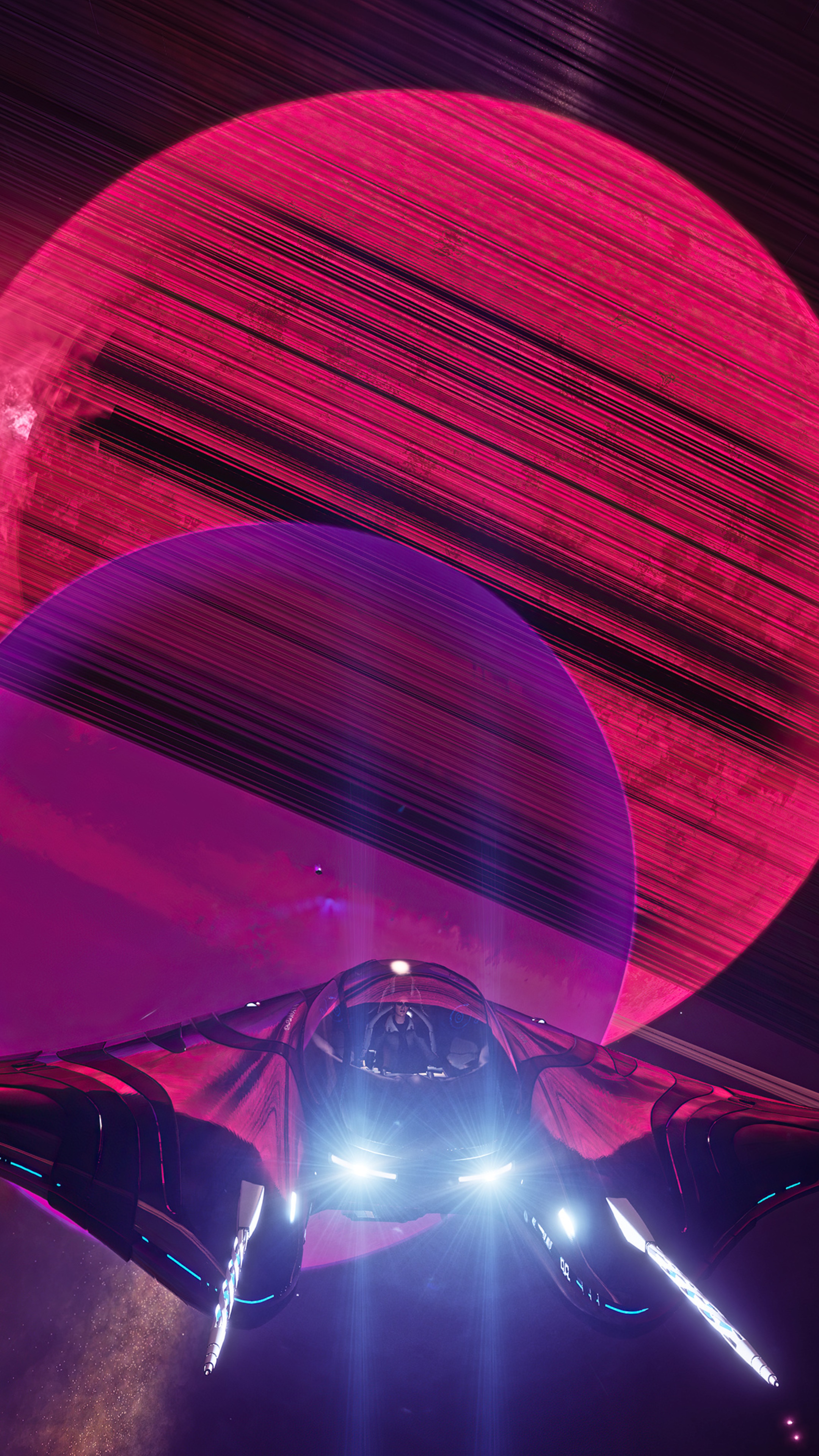 Elite Dangerous spaceship near pink planet HD Phone Wallpaper
