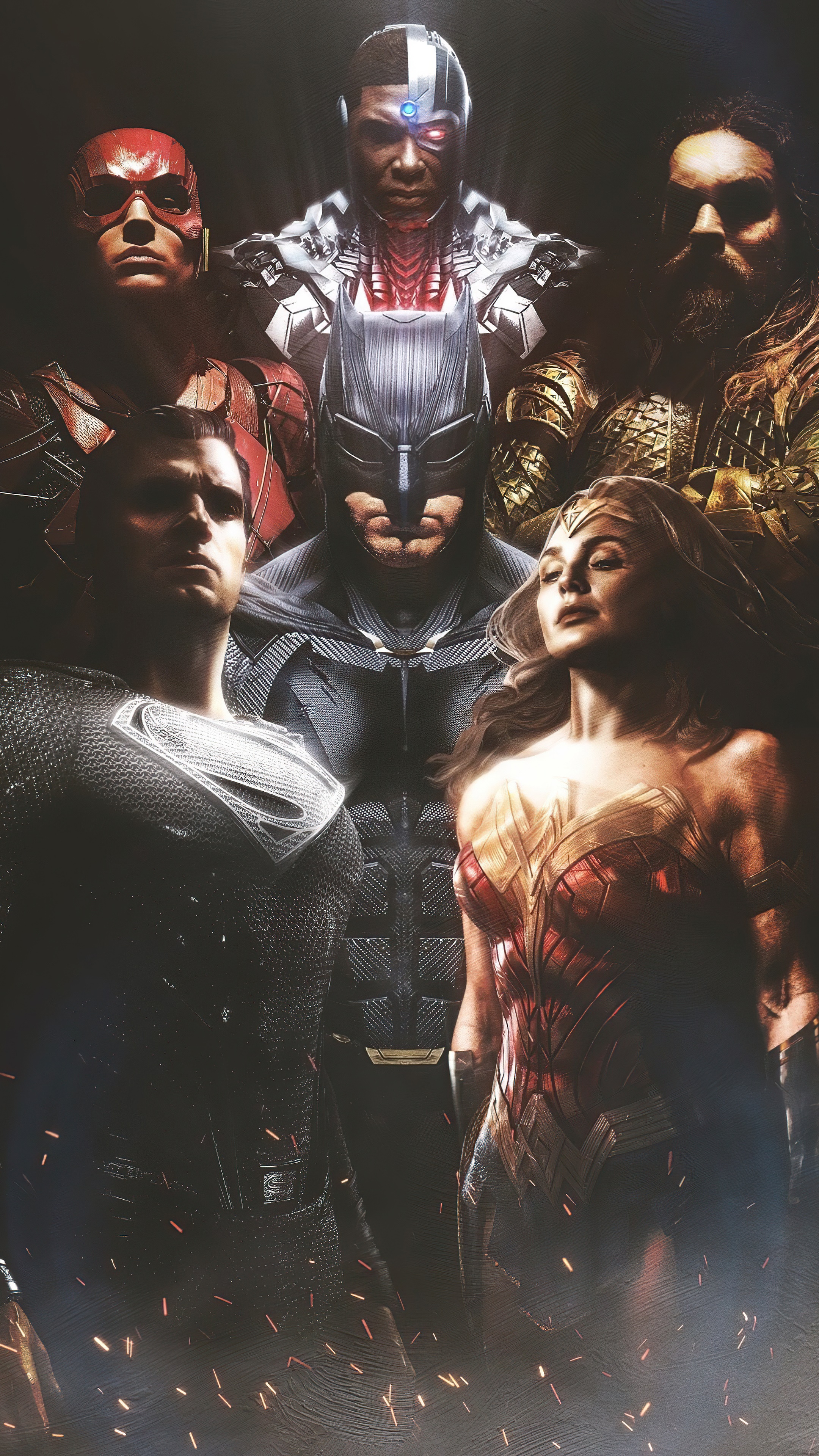 Justice League: Superman, Batman, Wonder Woman, Flash, Aquaman, Cyborg HD Phone Wallpaper