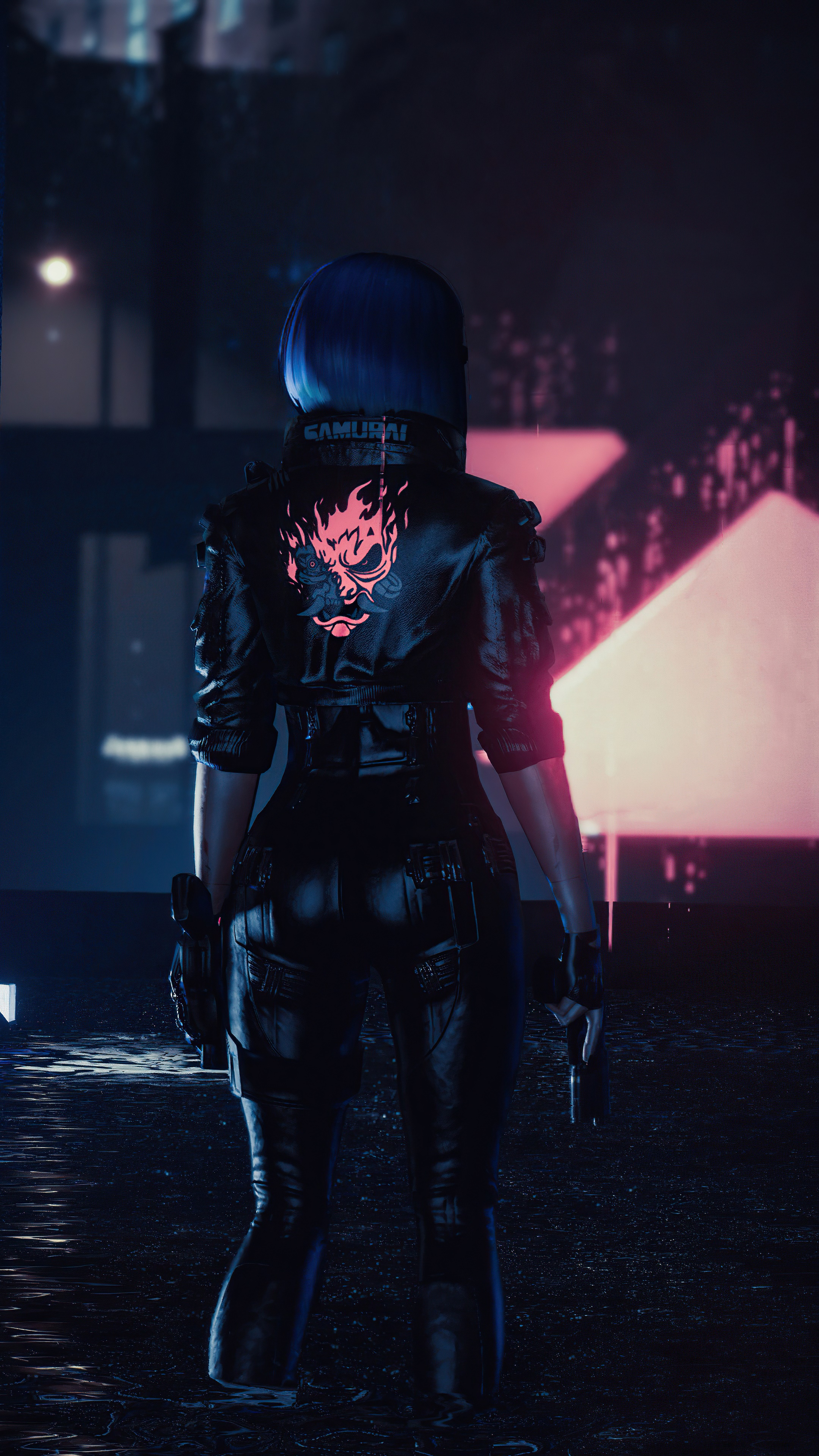 Female character from Cyberpunk 2077 with Samurai logo HD Phone Wallpaper