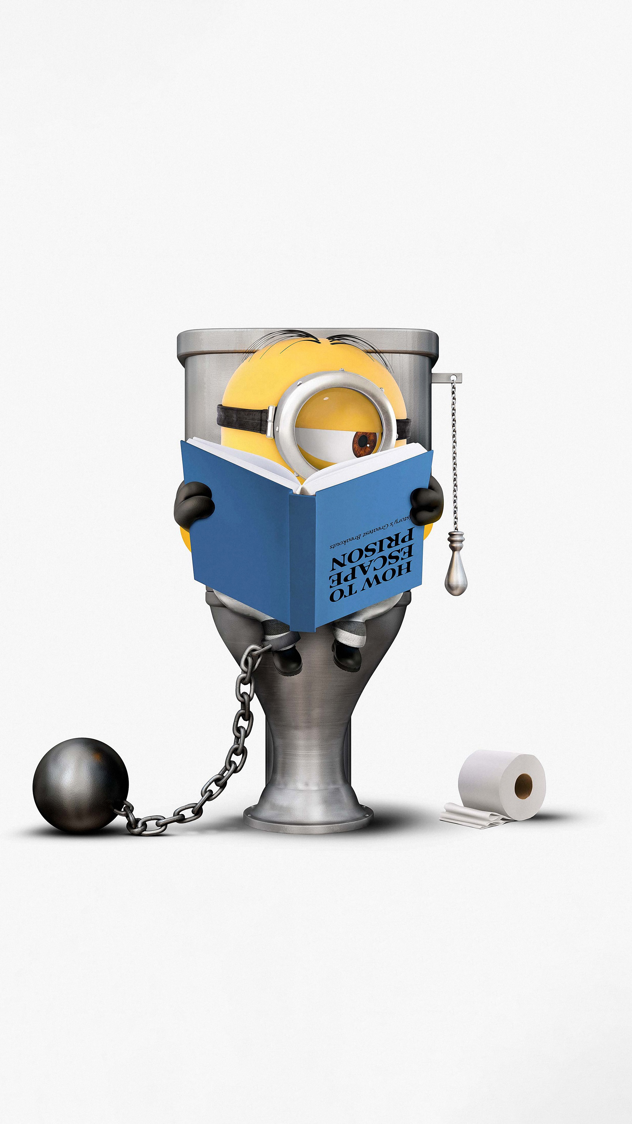 Minion reading 'How to Escape Prison' on toilet HD Phone Wallpaper
